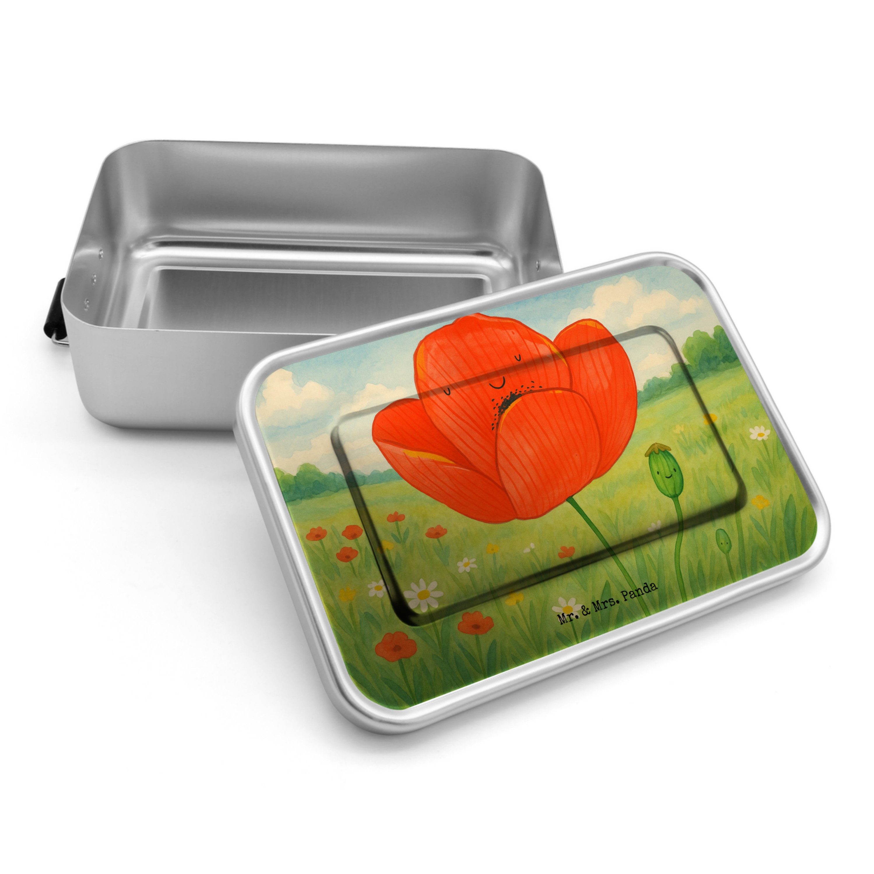 Mr. & Mrs. Panda Butterdose Blume Mohnblume Design, Lunchdose, Weiß, Lunchbox, Respekt, Garten, S, Premium Aluminium, (Packung), Schulbrotdose Geschenk aluminium lunchbox