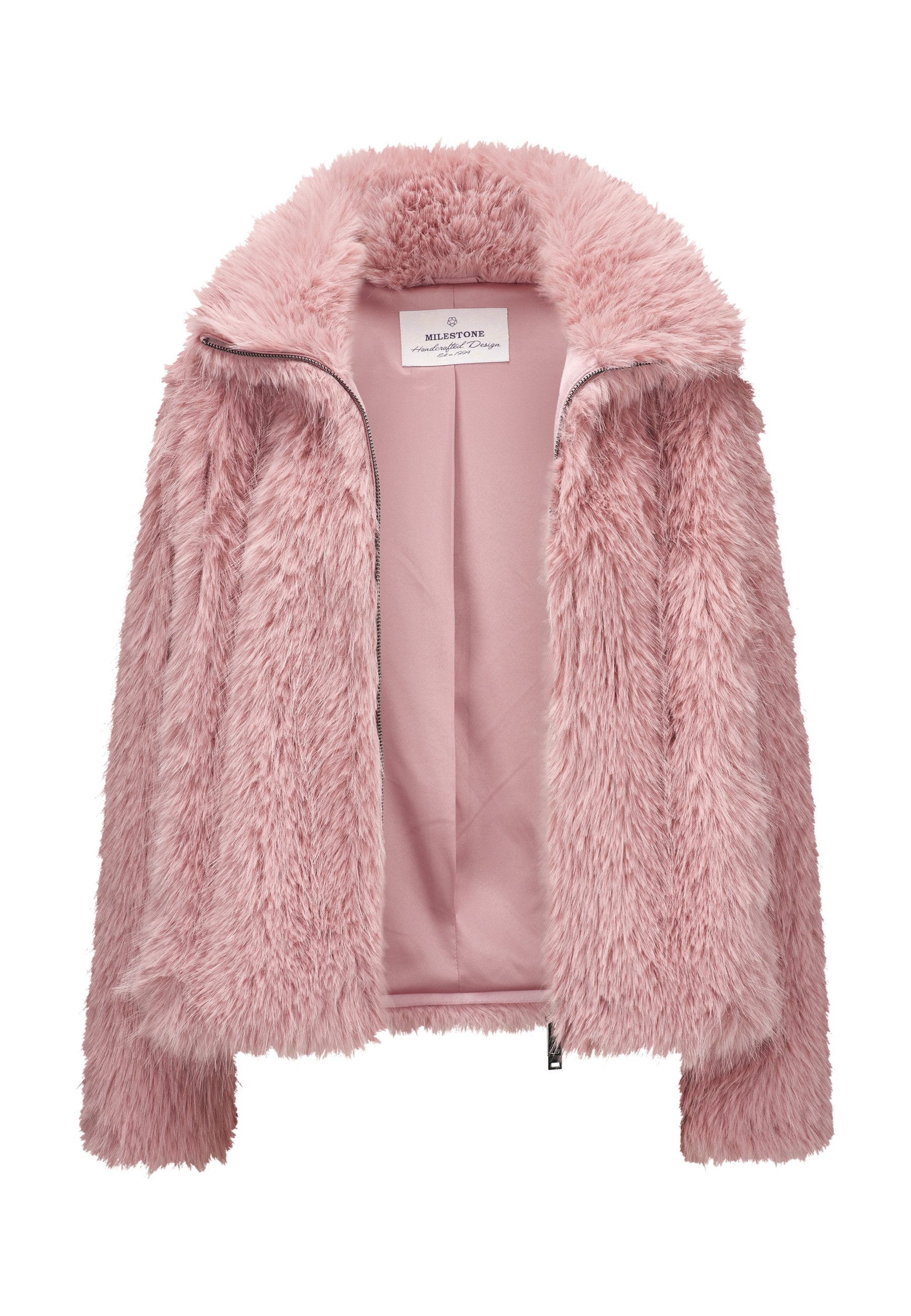 MILESTONE Fellimitatjacke MSMiyoko Damen Kunstfelljacke Übergangsjacke Metallreißverschluss – Bild 4 von 4