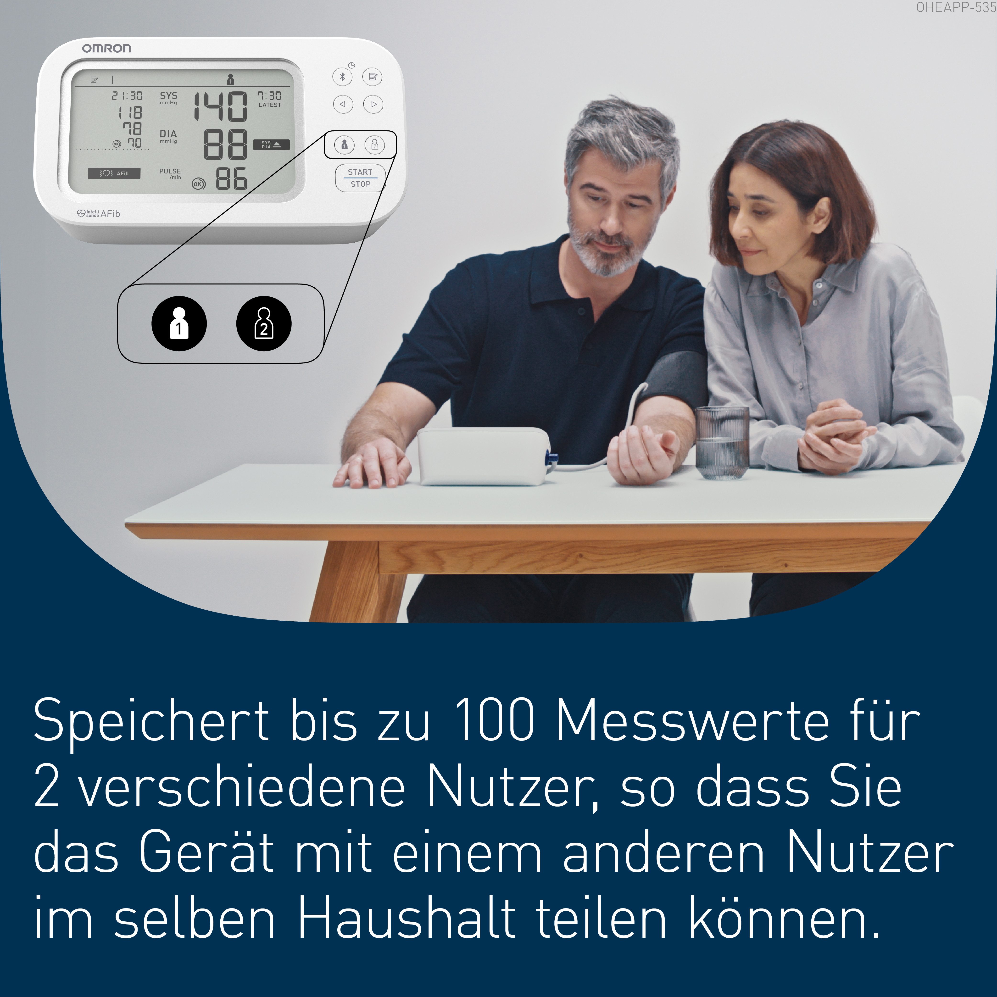 Omron Oberarm-Blutdruckmessgerät X7 Smart AFib, 2 Nutzer, mit AFib Screening bei jeder Messung und App, klinisch validiert, für Diabetiker und Schwangere, 22-42 – Bild 4 von 5