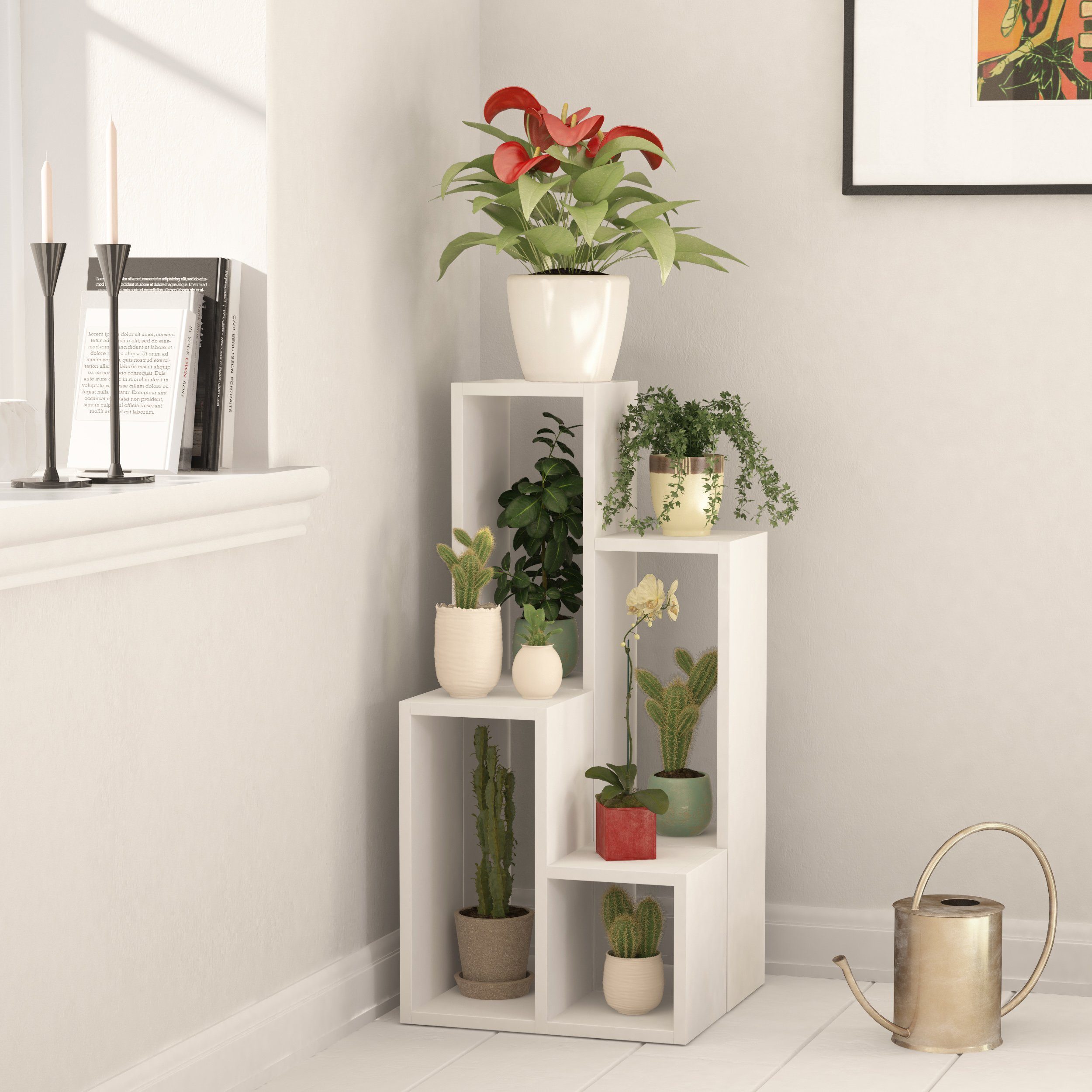 Decortie Regal Sule, Moderner Pflanzenständer, Mehrzweck, 42 x 20 x 89 cm Weiß
