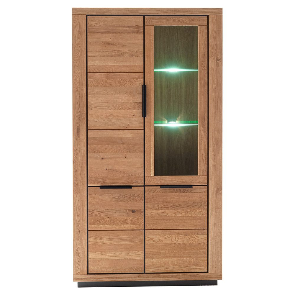 Lomadox Vitrine GIUSTINO-06 Eiche teilmassiv geölt, Massivholzfronten, LED-Beleuchtung