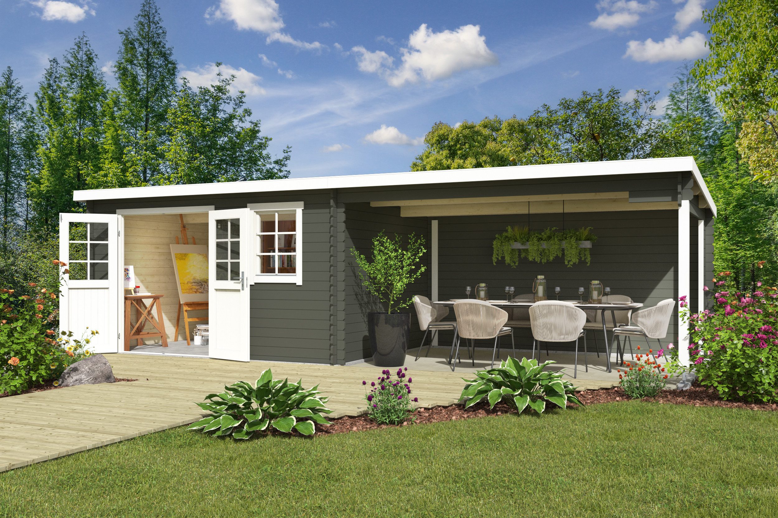 Nordic Holz Gartenhaus Reno, BxT: 780x313,9 cm, (Unterstand inkl. Rückwand)