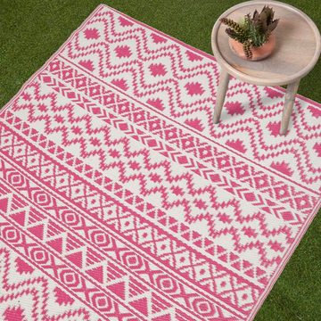 Outdoorteppich Outdoor-Teppich Tia 120 x 180 cm – Ethno-Muster, rosa-weiß, Homescapes, Höhe: 20 mm