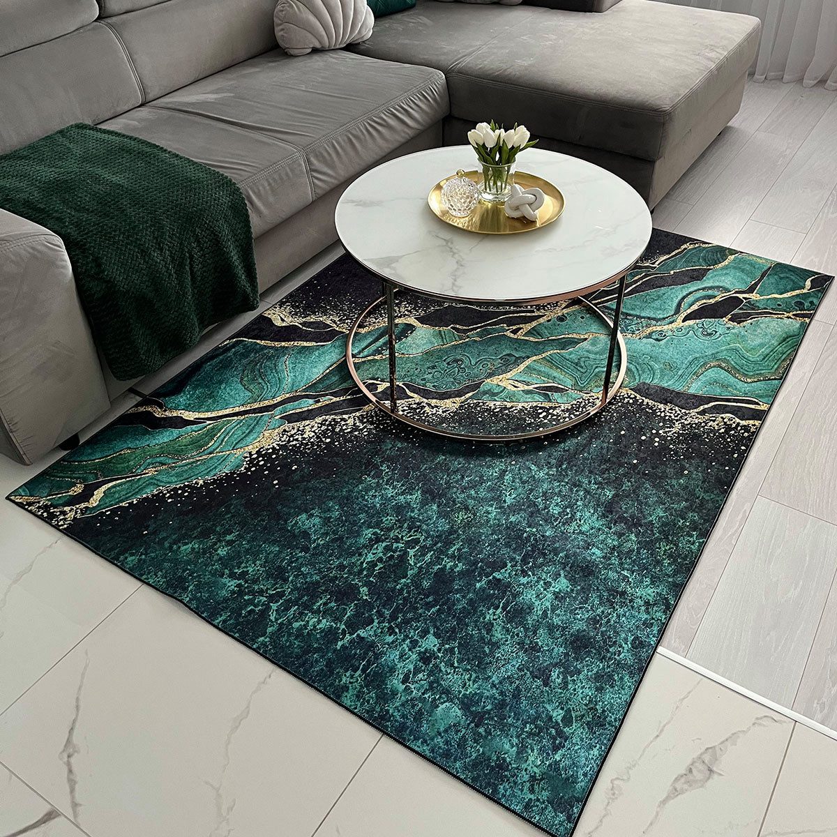 Mazovia Designteppich Glamour Marmor Grün Wohnzimmer, Schlafzimmer, Esszimmer, Büro, Fußbodenheizung – Bild 2 von 5