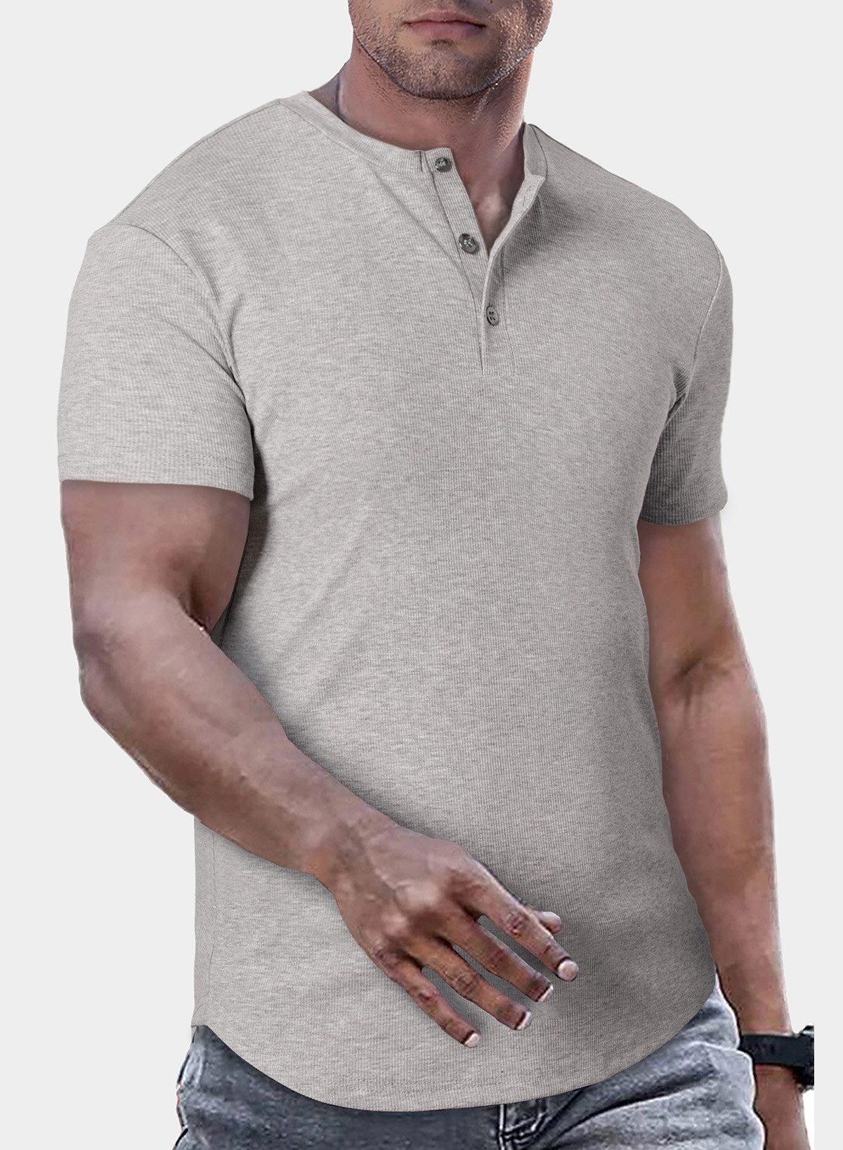 JMIERR Muscleshirt T-Shirts für Herren Henley Shirt Kurzarm Muscle Slim Fit Basic Sommer (T-shirts) Rundhals