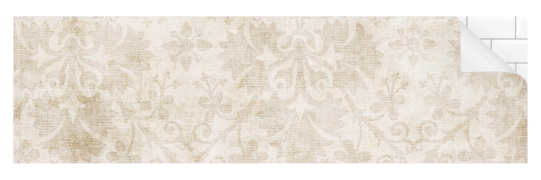 Bilderdepot24 Badrückwand beige fugenlose Wandverkleidung Bad Shabby, (Hartfolie matt » Selbstklebend SMART 0,35 mm), wasserfestes Wandpaneel Antiker Damast