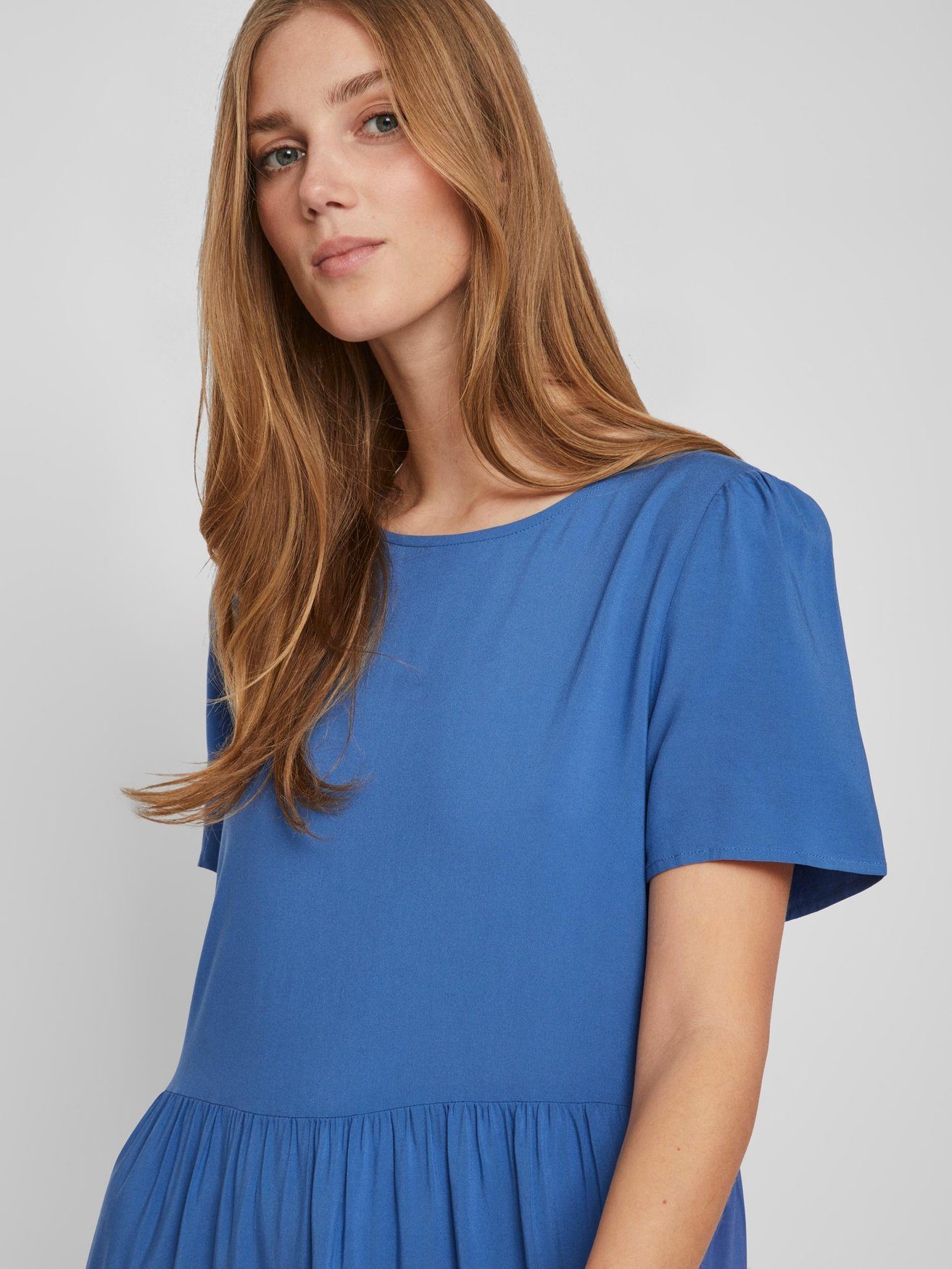 6067 Knielanges Kleid Dress (kurz) Blusen VIPAYA Shirtkleid in Blau Kurzarm Vila