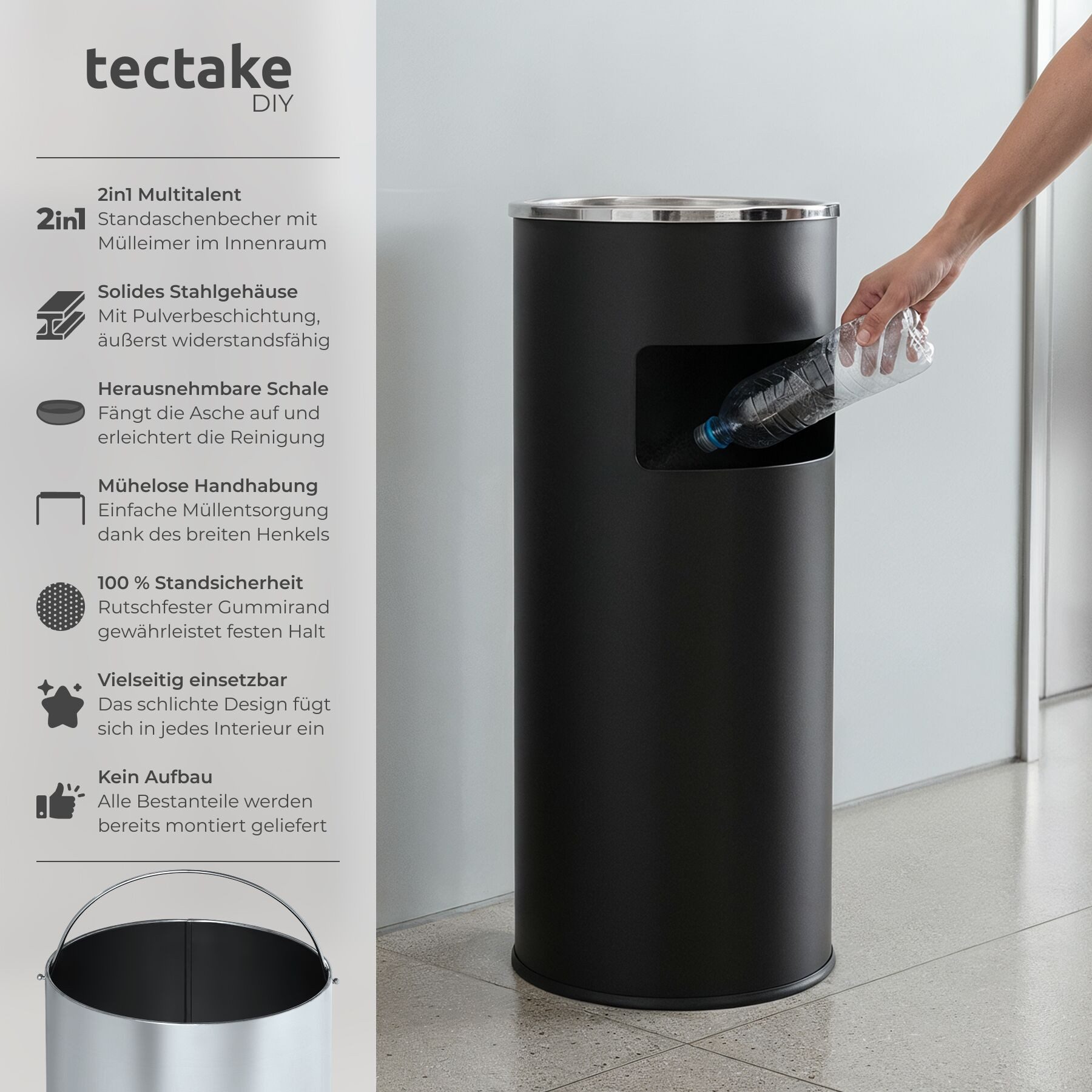 tectake Aschenbecher Standaschenbecher, rund
