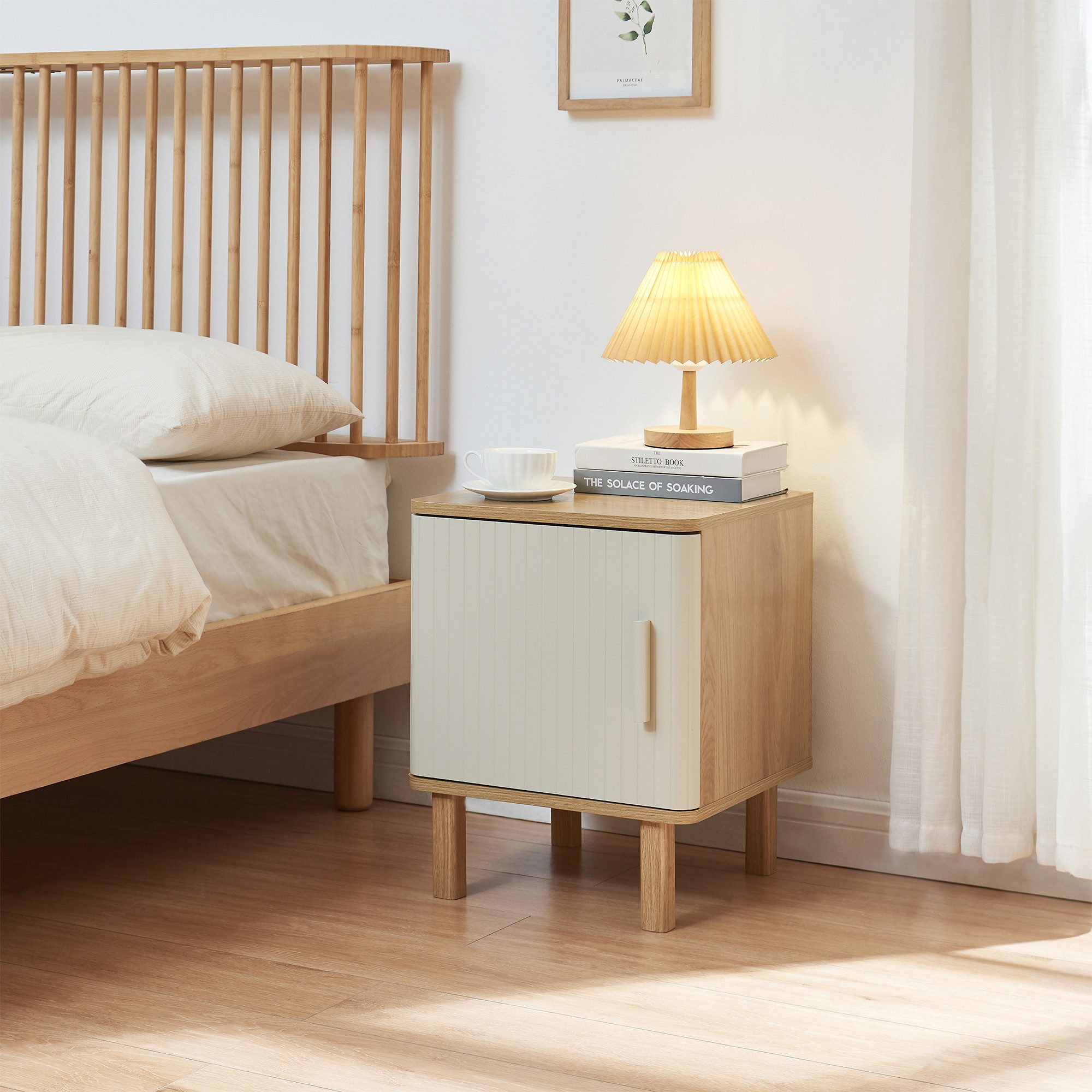 en.casa Nachtschrank »Ferrersp« mit Tür 50 x 40 x 40 cm Eicheoptik / Sandfarben