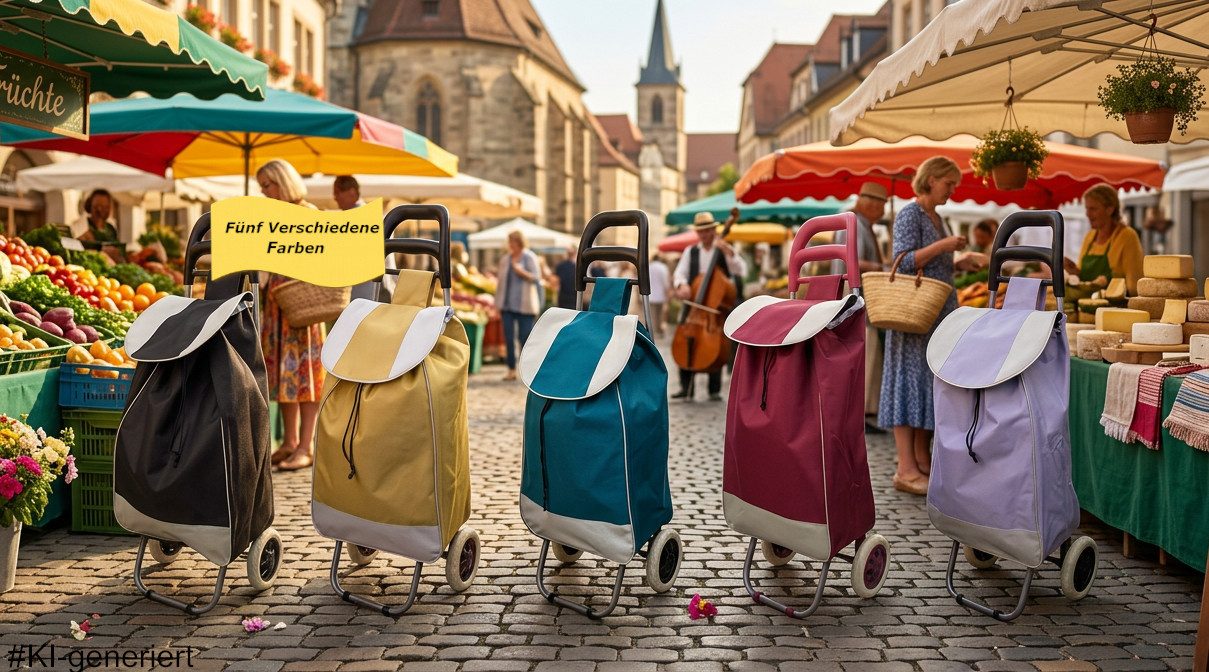 steinwohn Einkaufstrolley - klappbar 38L – leicht & stabil – wetterfest, - mit Reißverschlusstasche – Metallgestell & 600D-Polyester