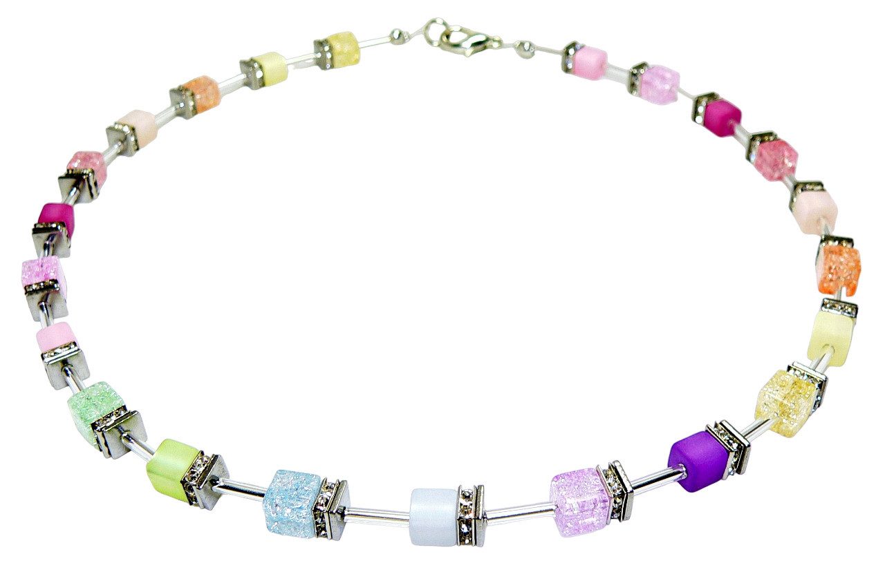 traumschmuck Collier 515. collier Würfel Glas crash Polaris Cube Strass pastell mehrfarbig (inkl Schmuckbox), handgefertigt, Made in Germany