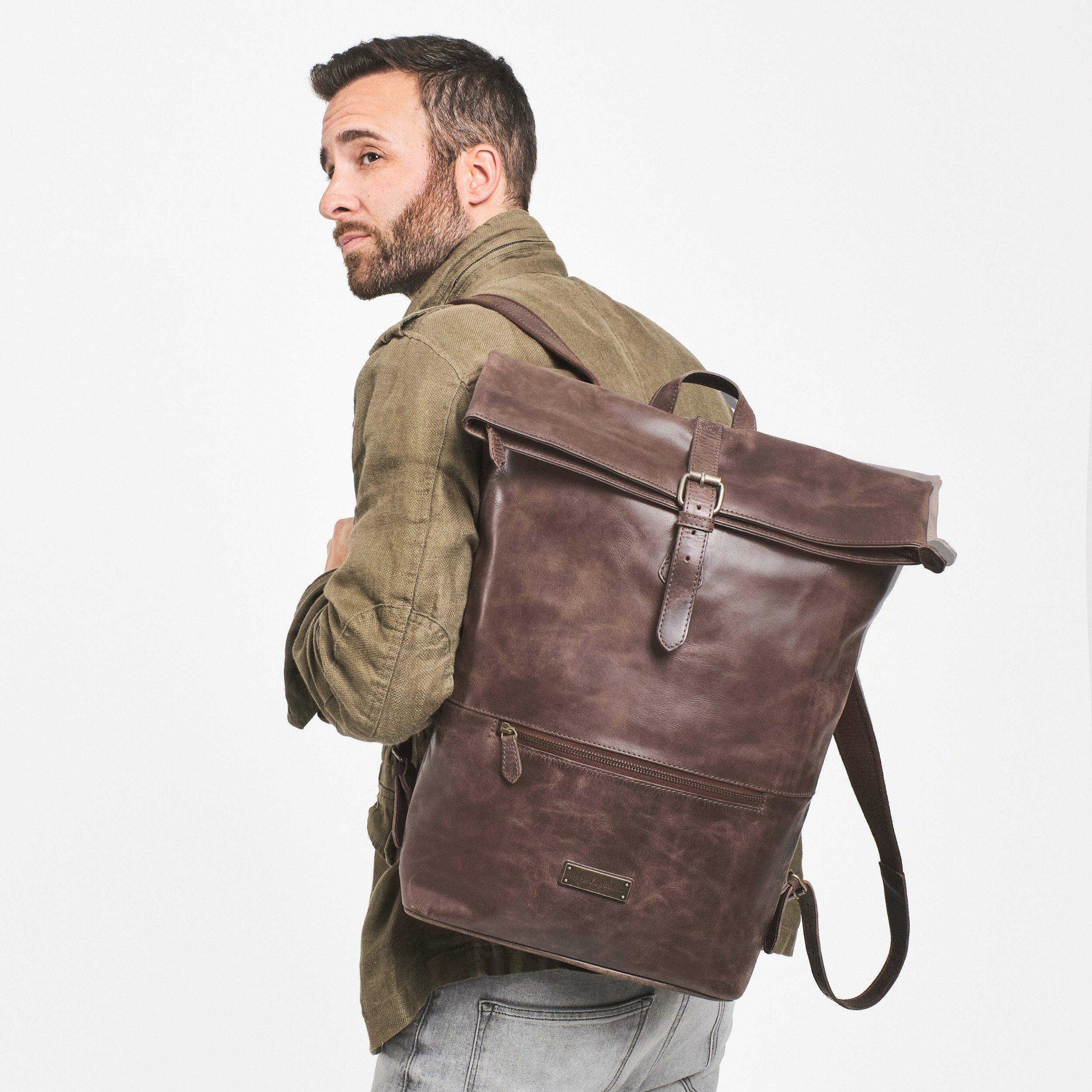 DRAKENSBERG Rucksack Roll-Top »Ryan« Kaffee-Braun, Herren, Damen, eleganter Fahrradrucksack aus Leder mit Laptopfach