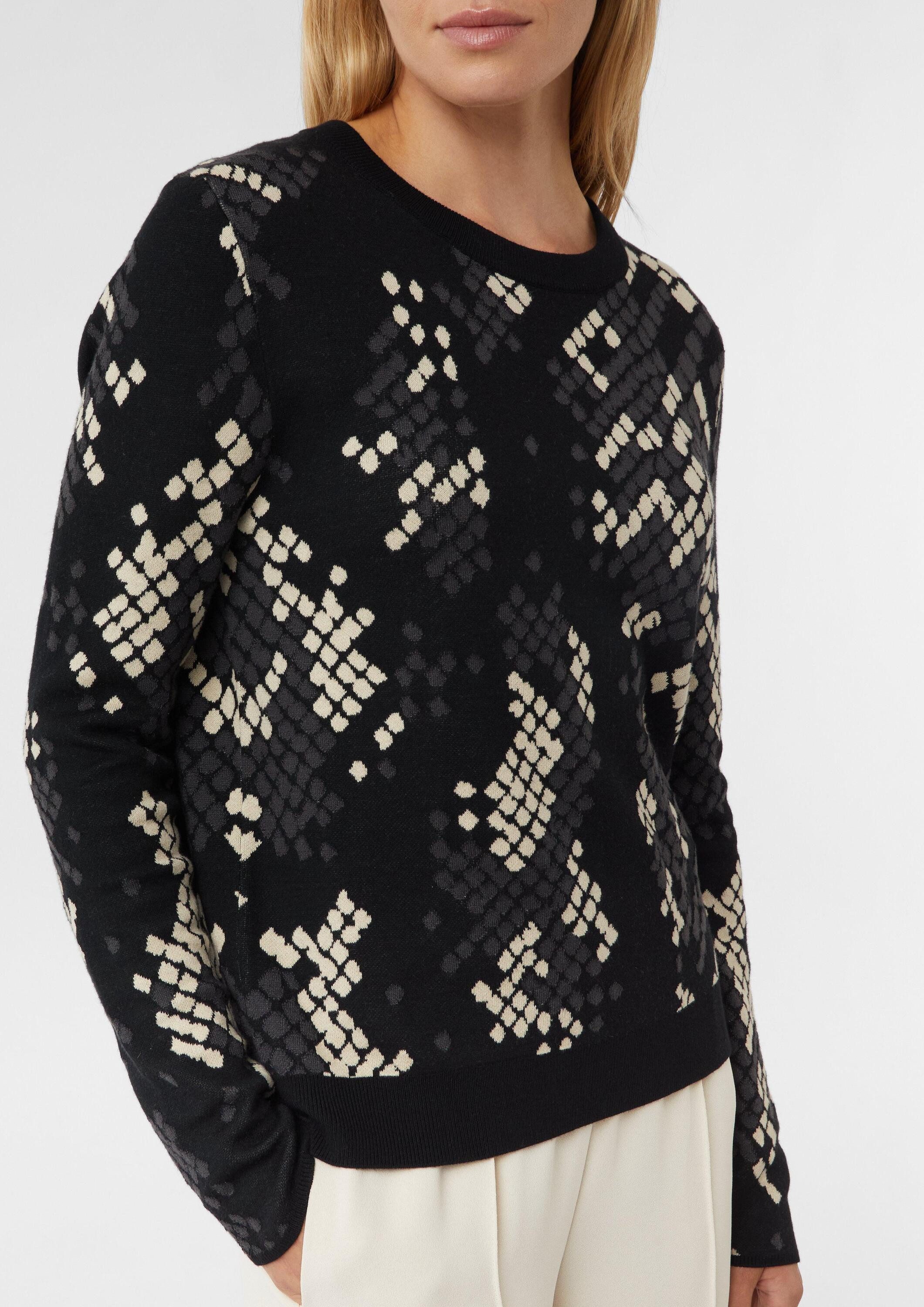 comma Longpullover Strickpullover Feinstrickpullover mit Jacquard-Muster