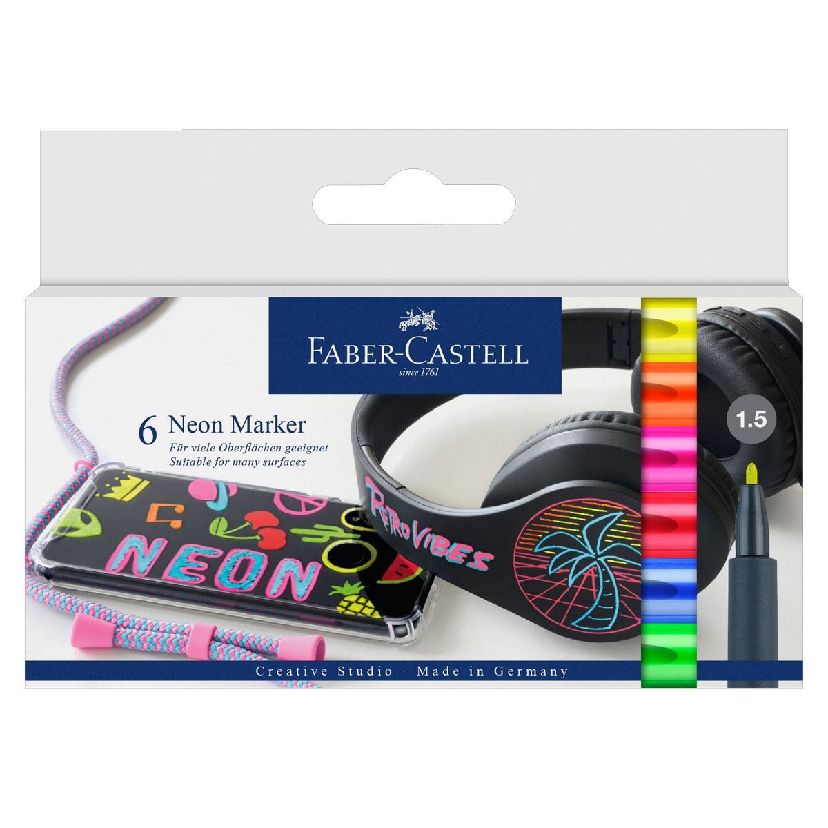 Faber-Castell Marker FABER-CASTELL Neon Marker 1,5mm 6 Stück Kartonetui
