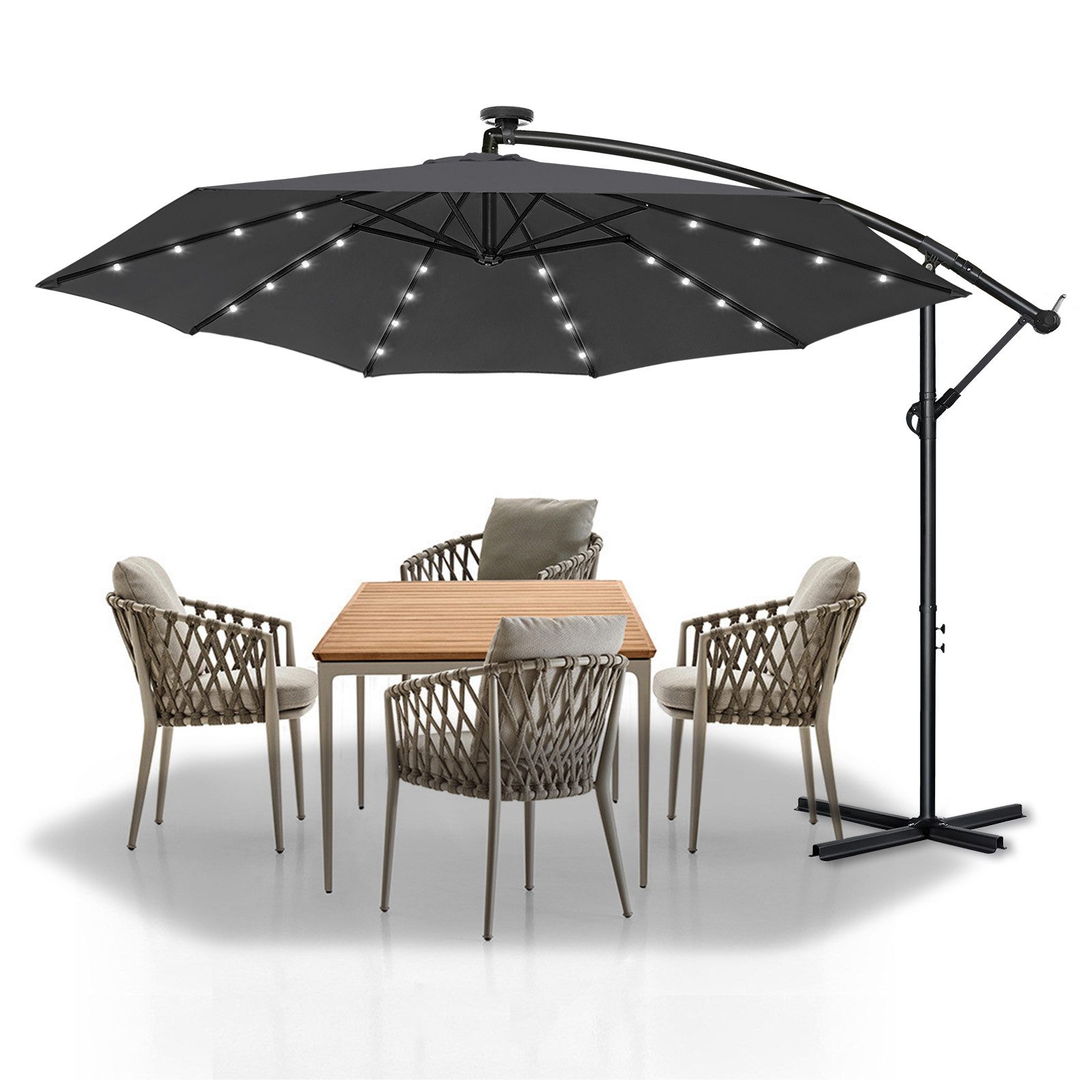 FIVMEN Sonnenschirm 300cm Balkonschirm Gartenschirm mit Solarbetriebene UV Schutz, Höhenverstellbarer Balkonschirm Gartenschirm Sonnenschirme