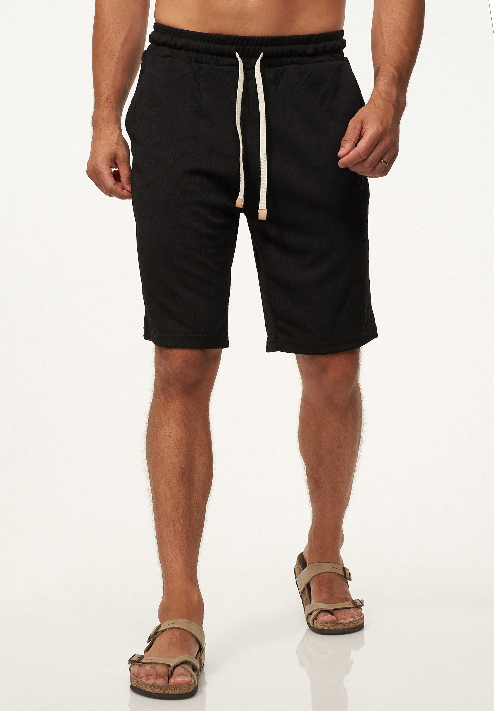 behype Shorts mit Rippstruktur mit Gummibund für Herren Sommershorts Kurze Hose Sweatshorts mit Gummibund Bermuda Shorts im Regular-Fit – Bild 2 von 3