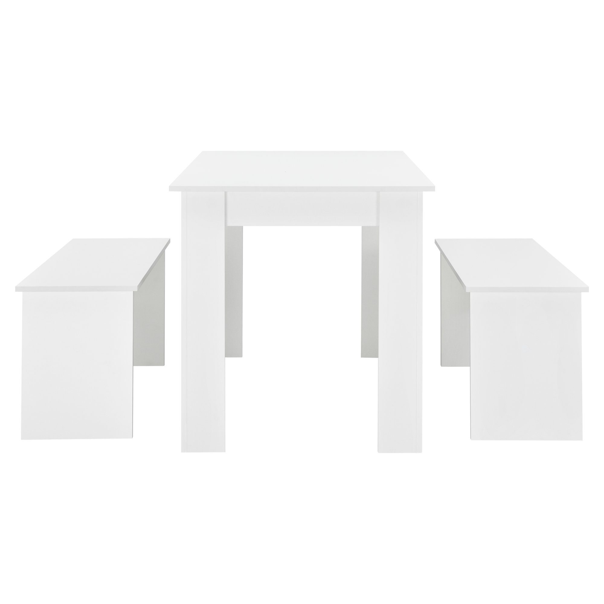 en.casa Sitzgruppe | weiß »Hokksund« 110x70cm Sitzbänken Weiß (3-tlg), Esstisch Essgruppe, weiß mit 2