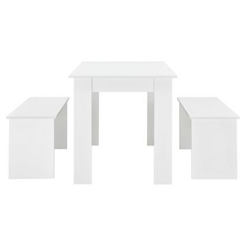 en.casa Essgruppe, (3-tlg), »Hokksund« Sitzgruppe Esstisch 110x70cm mit 2 Sitzbänken Weiß