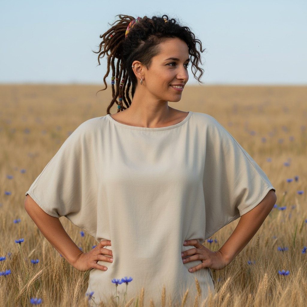 Guru-Shop Longbluse Weites Boho Blusentop mit Fledermausärmeln,.. alternative Bekleidung