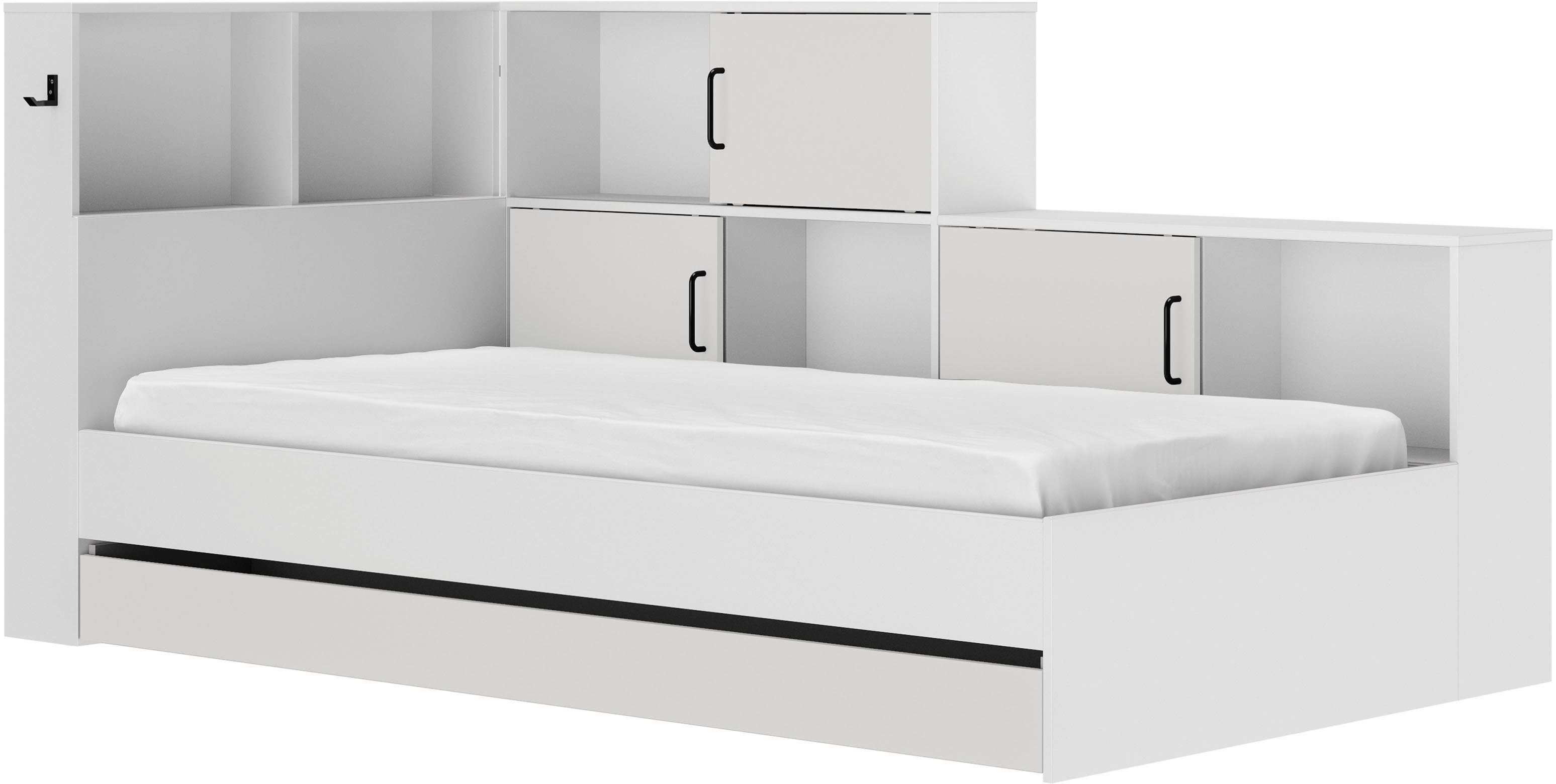 Gami Stauraumbett "Erwan", viel Stauraum, Made in France, verschiedene Farben (B/H/T ca. 220cmx104x120cm), mit großer Schublade, viele Regale und Ablagefächer