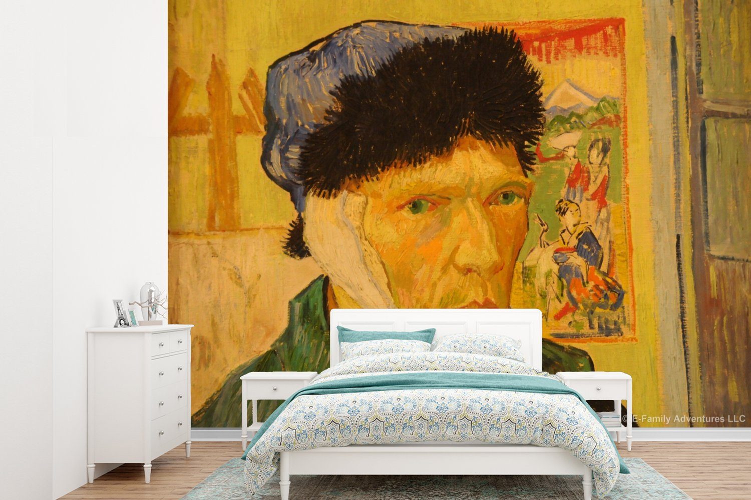 MuchoWow Fototapete Selbstbildnis mit verbundenem Ohr - Vincent van Gogh, Matt, bedruckt, (6 St), Montagefertig Vinyl Tapete für Wohnzimmer, Wandtapete | Fototapeten