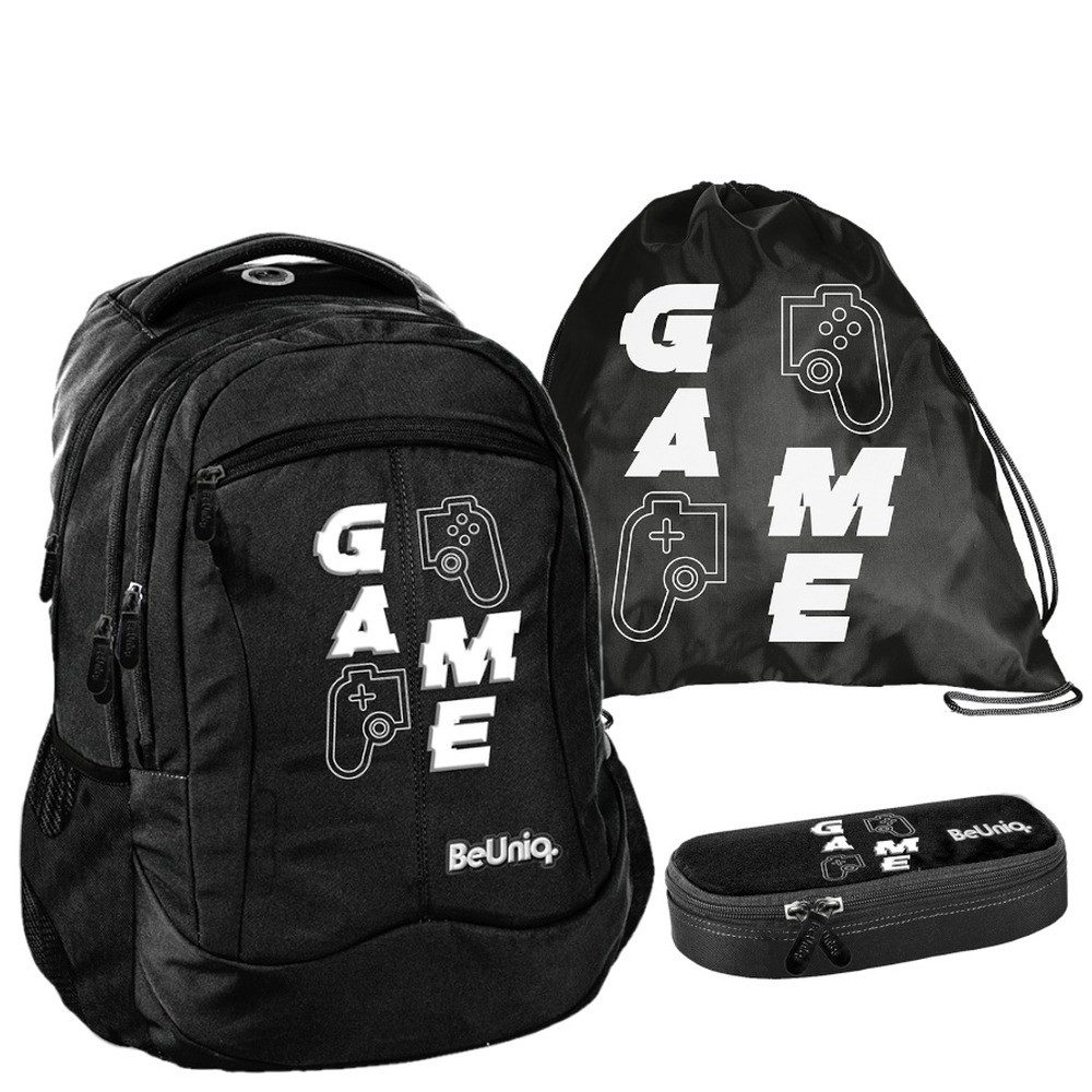 PASO Schulrucksack (Schulset, 3-tlg), Game Pads Schulset 3-teilig – Schwarz