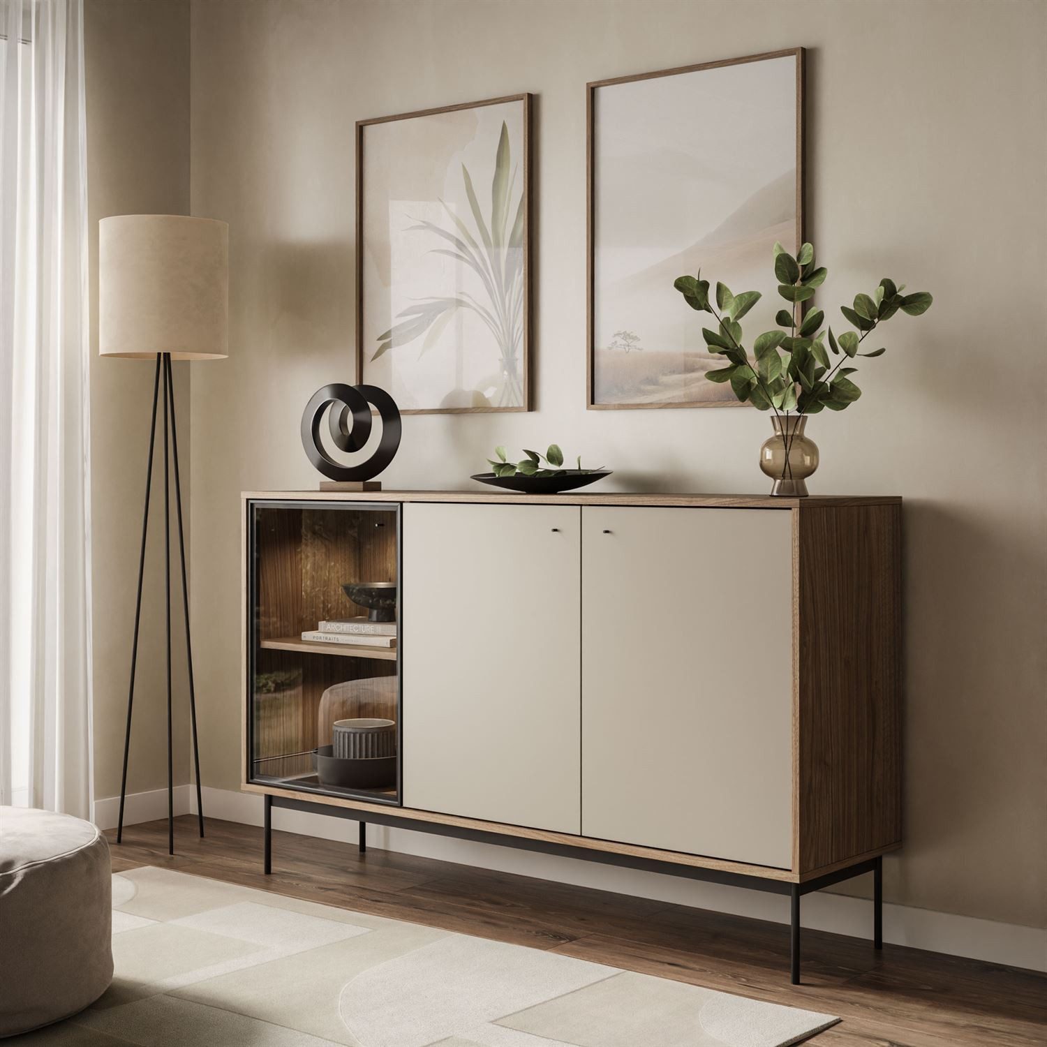 Lookway Kommode ISA 3D Sideboard mit drei Türen und LED-Beleuchtung, 151x90x40 cm – Bild 2 von 5