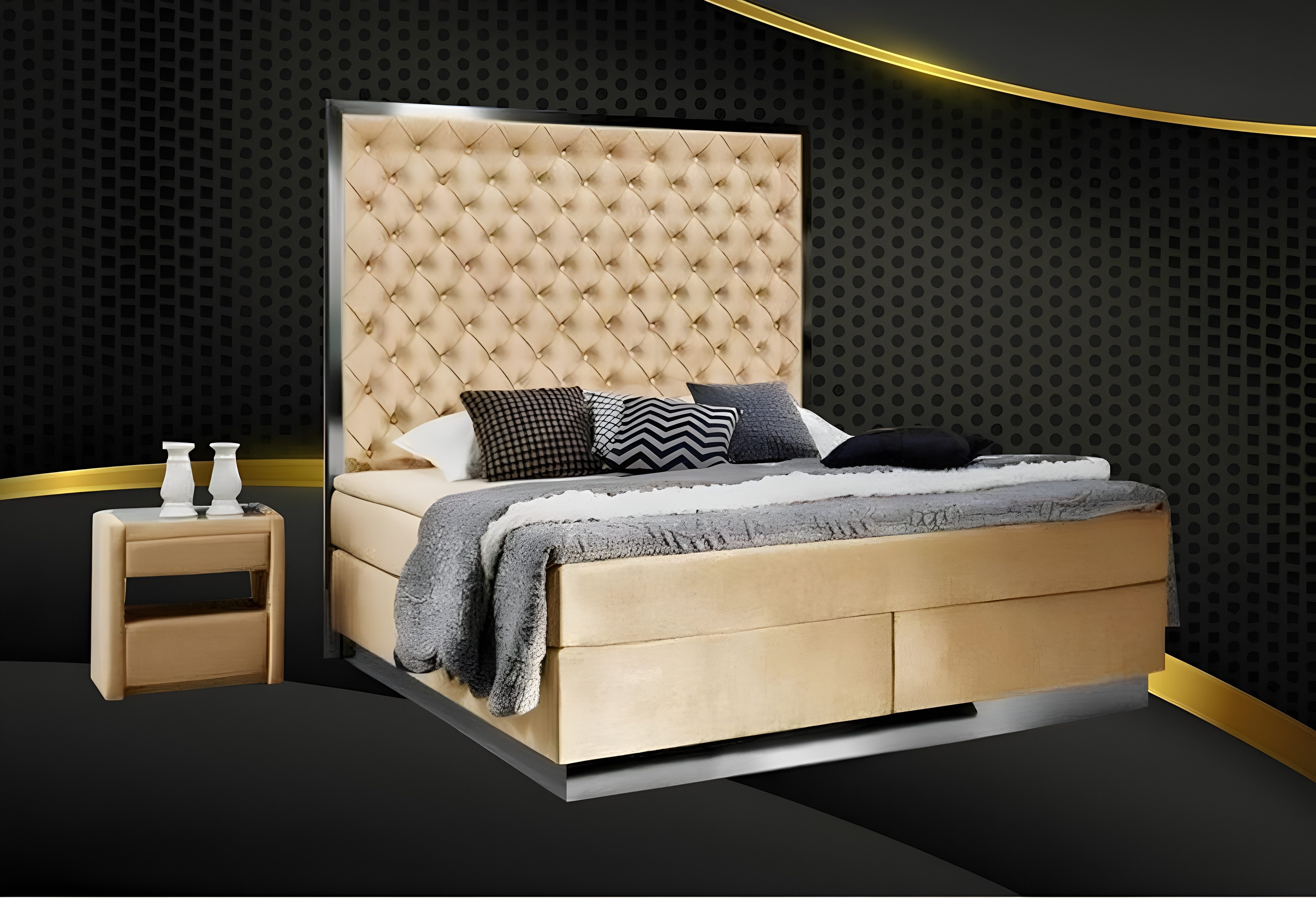 Xlmoebel Schlafzimmer-Set 3-teiliges Schlafzimmer-Set mit Boxspringbett Textilbezug, (Bett + 2X Nachttisch), Hergestellt in Europa