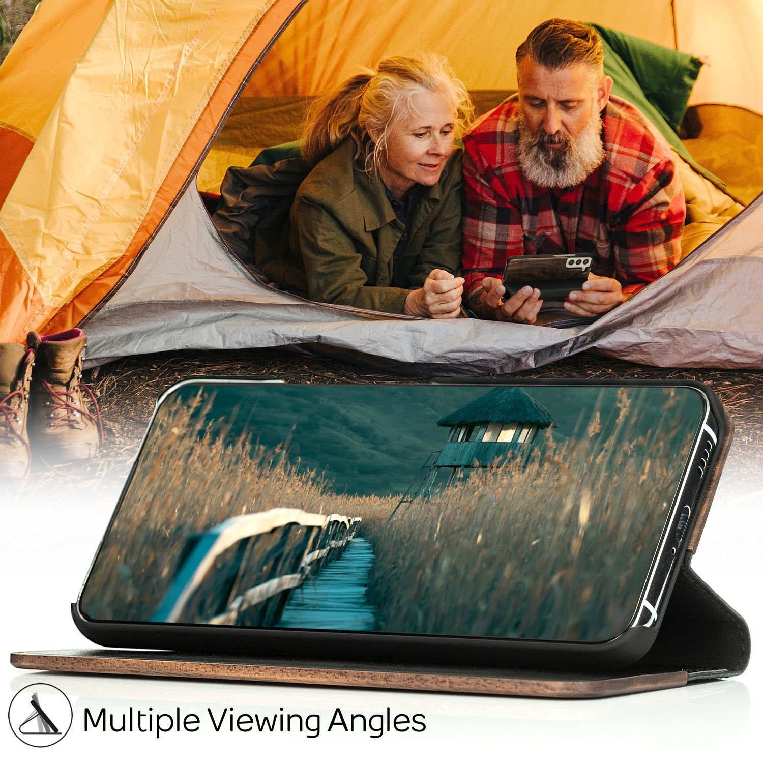 Nalia Smartphone-Hülle Samsung Galaxy S22 Plus 16,8 cm (6,6 Zoll), Echt Holz Klapp Hülle / Magnetverschluss / Standfunktion / Flip Case