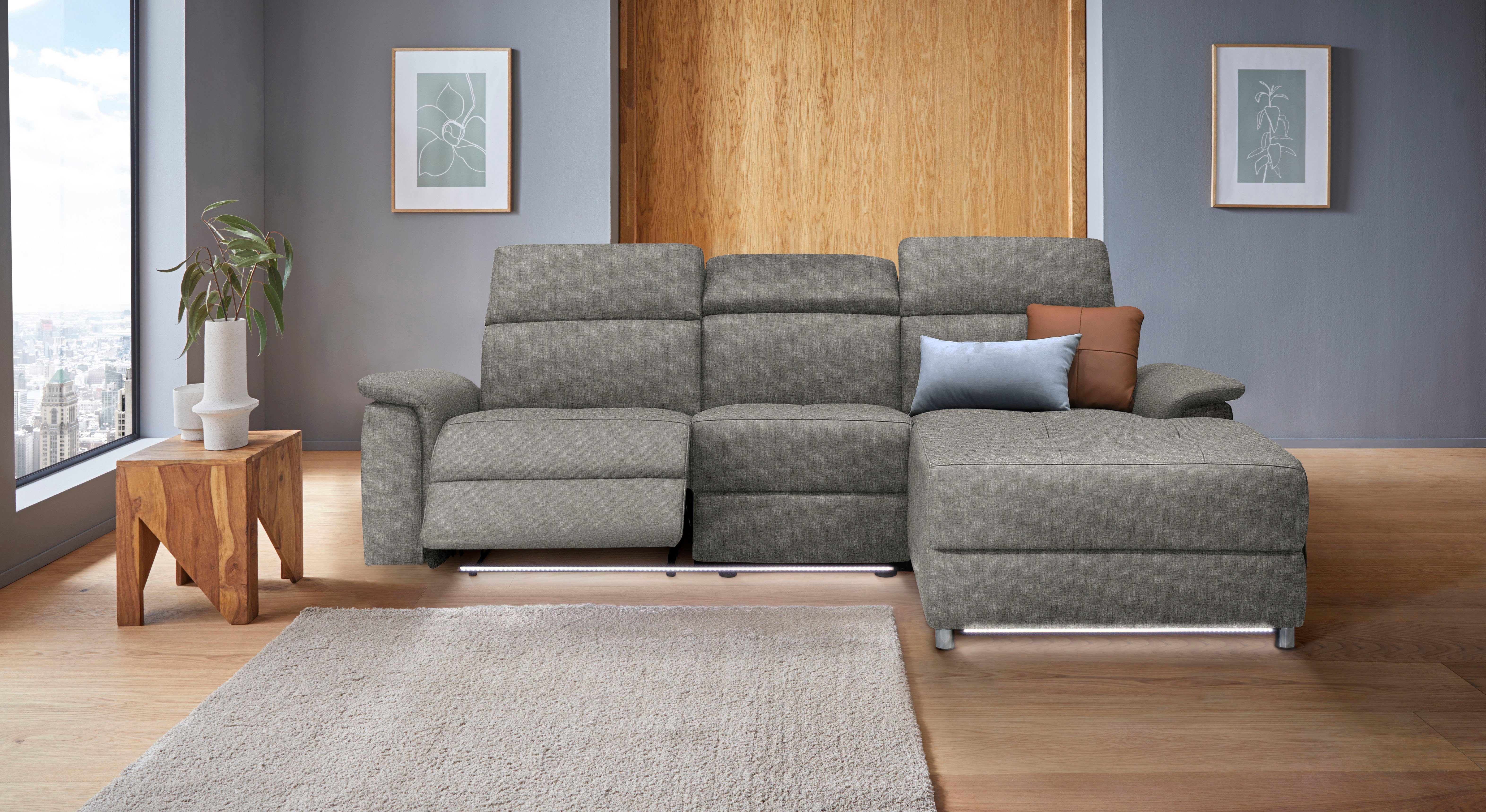 Ecksofa Pareli, L-Form, 259cm,m. Recamiere, Echtleder, Kunstleder, Webstoff