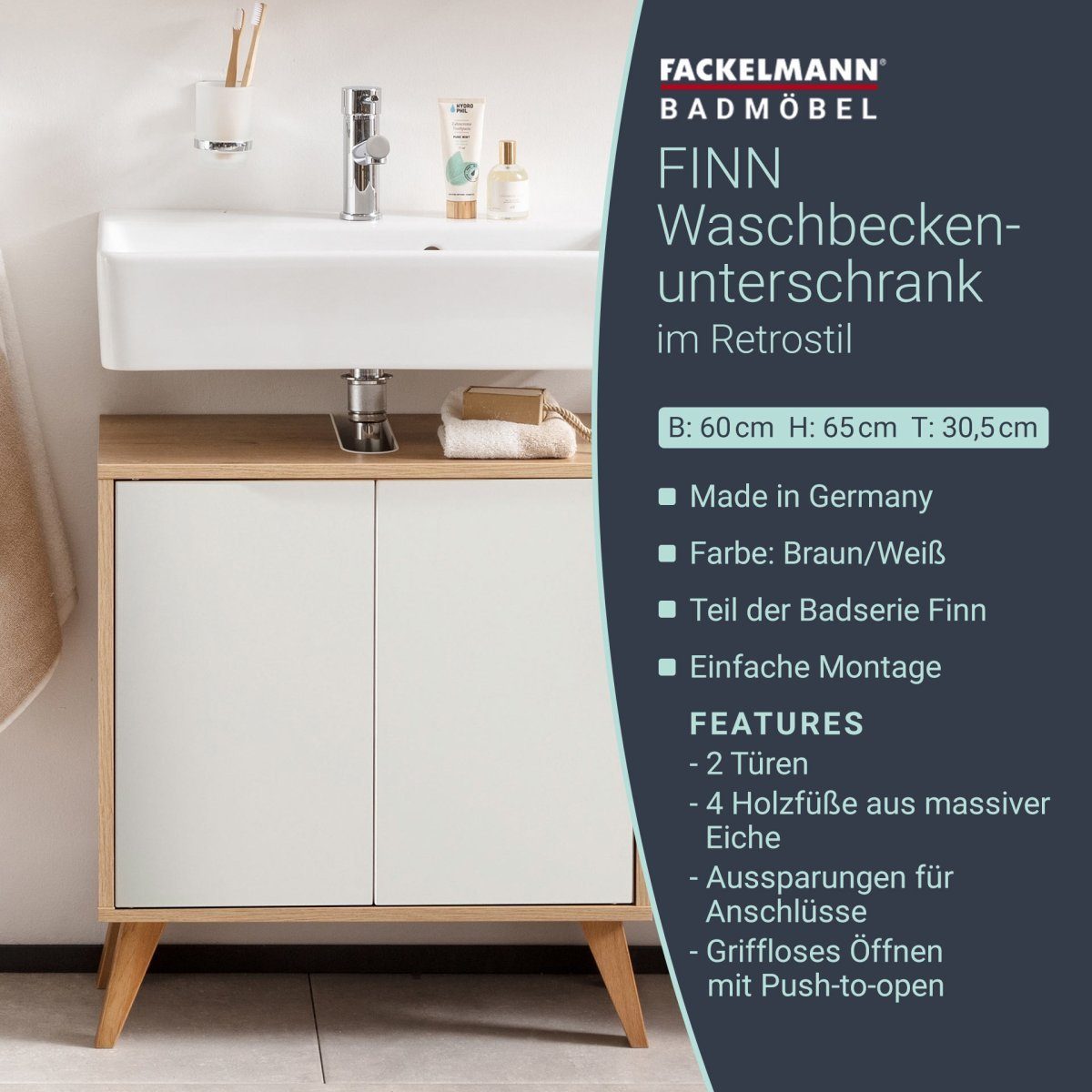 FACKELMANN Badmöbel-Set Finn Waschbeckenunterschrank 60 cm günstig online kaufen