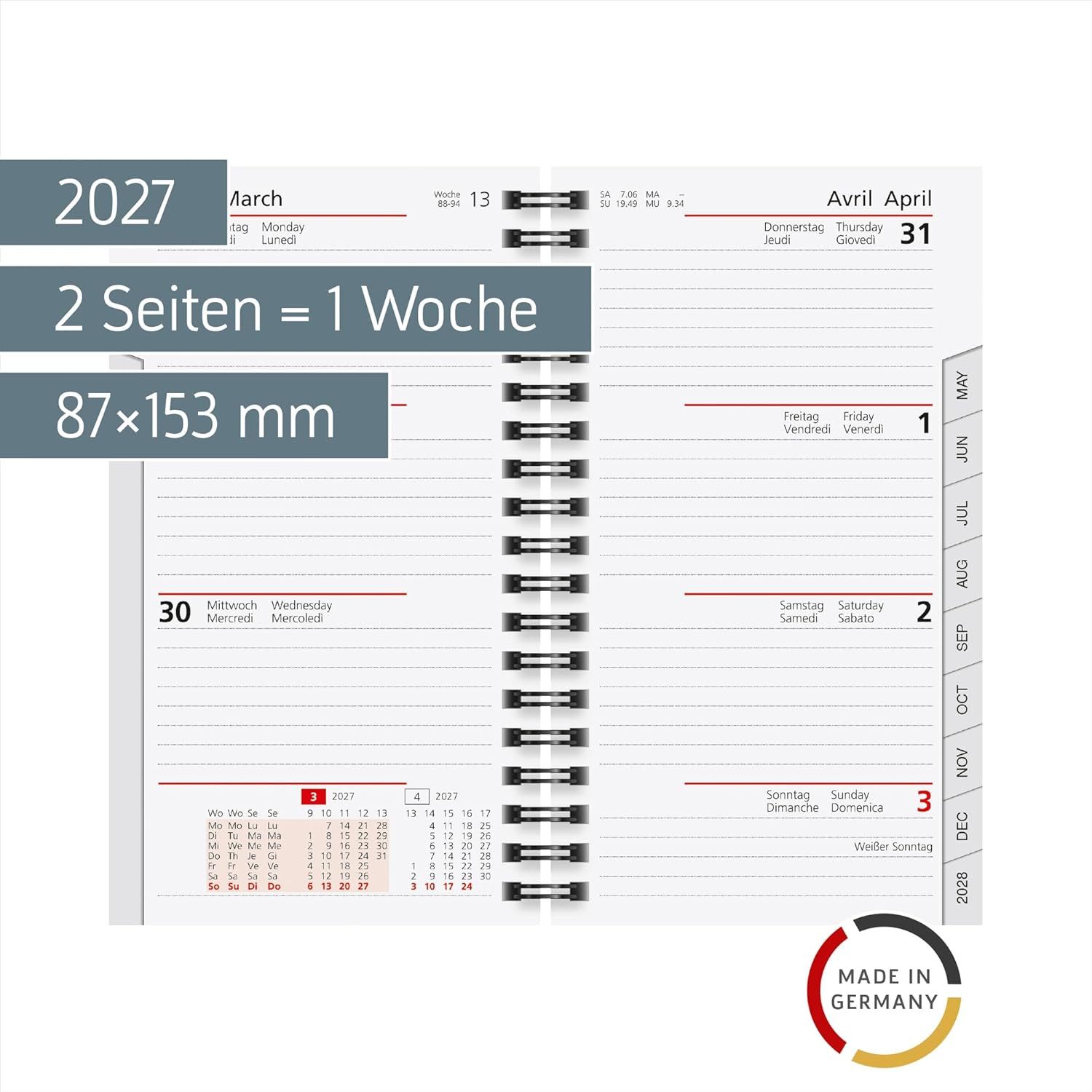 RIDO Taschenkalender rido/idé Wochen-Ersatzkalendarium Taschenplaner int. 2027 weiß – Bild 2 von 2