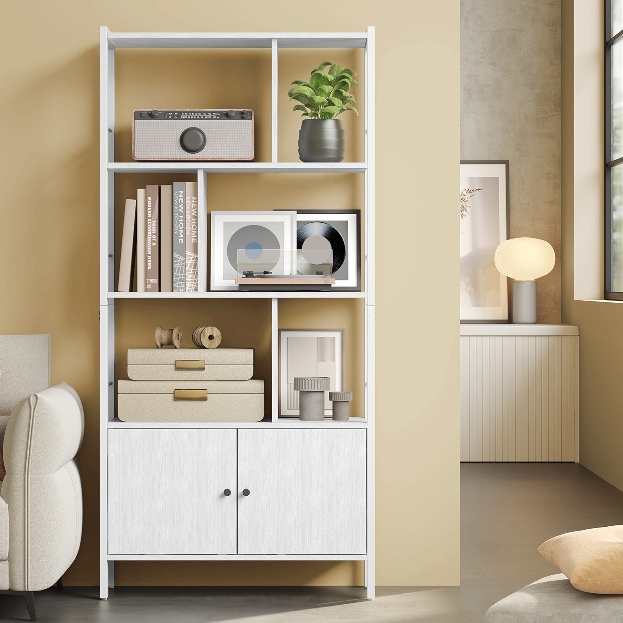 VASAGLE Bücherregal geräumiger Bücherschrank mit 4 offenen Ebenen, freistehendes Regal mit Stahlgestell für Wohnzimmer, Küche und Büro