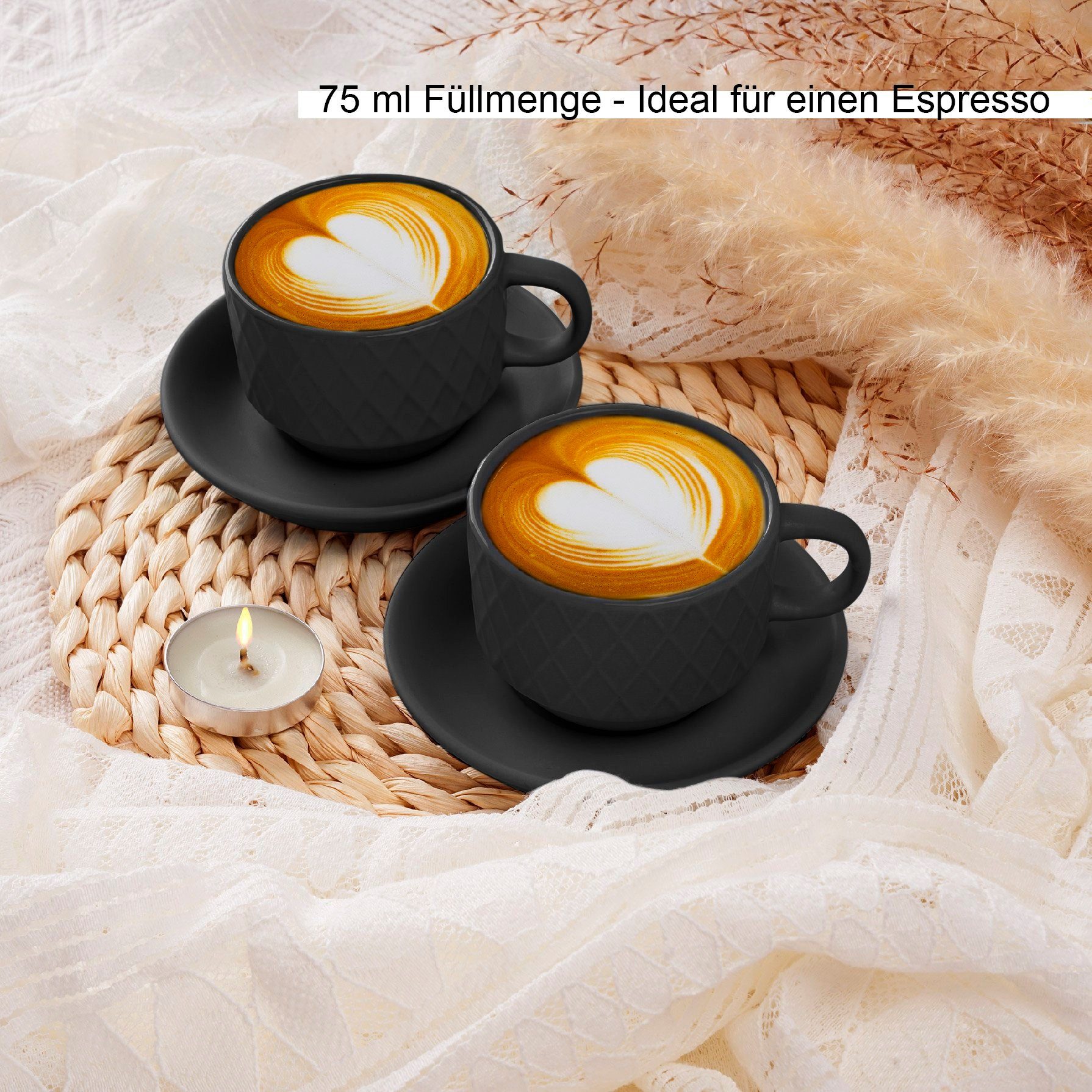 MiaMio Espressotasse Palmanova Schwarz, 75 ml, 6-tlg., Keramik