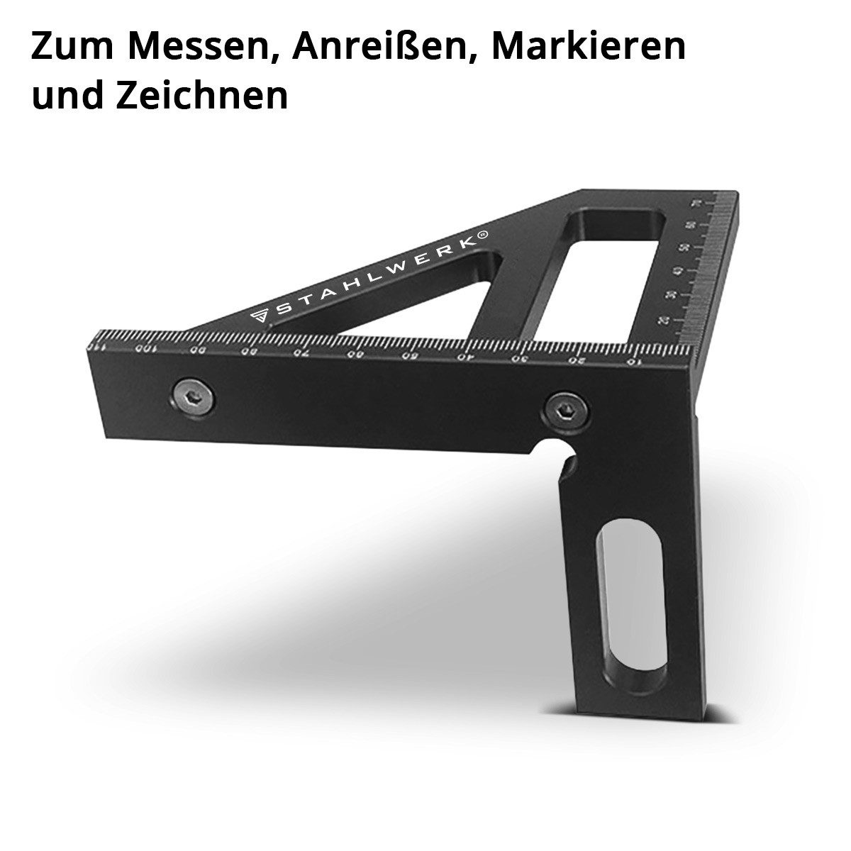 STAHLWERK Winkelmesser Gehrungswinkel mit Anschlag 3D-Winkel Gehrmaß, L:15,5 cm, (Set, Einzelartikel), besitzt integrierte Profilschablonen