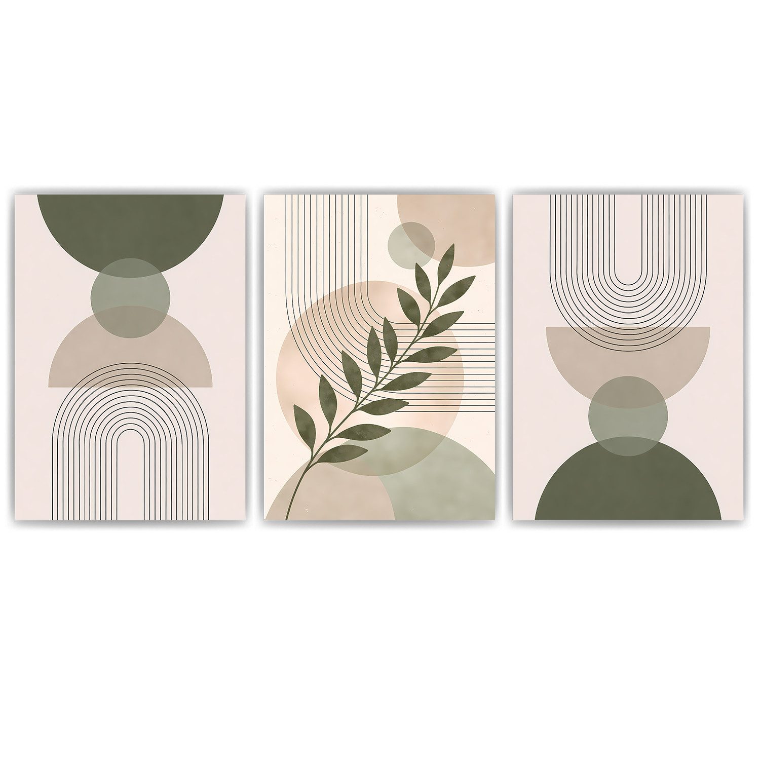 Tigerlino Poster Beige Grün Poster 3er Set Wandbilder Botanisch Modern Wohnzimmer