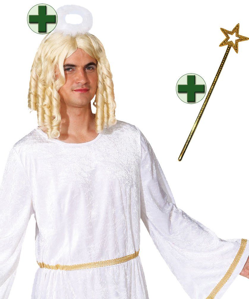 Karneval-Klamotten Engel-Kostüm Herren Weihnachtsengel mit Heiligenschein Stab, Engelskostüm Weihnachtskostüm Männerkostüm Karneval Weihnachten