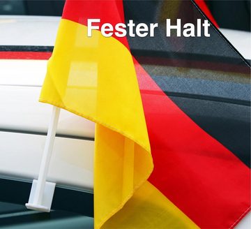 autogadget® Fahne 4er Autofahnen Autoflagge Deutschland Auto Fahne Fanartikel Fußball EM (Packung, 4-St., 4 Autofahnen), Eine stabile Kunststoffstange und ein Clip