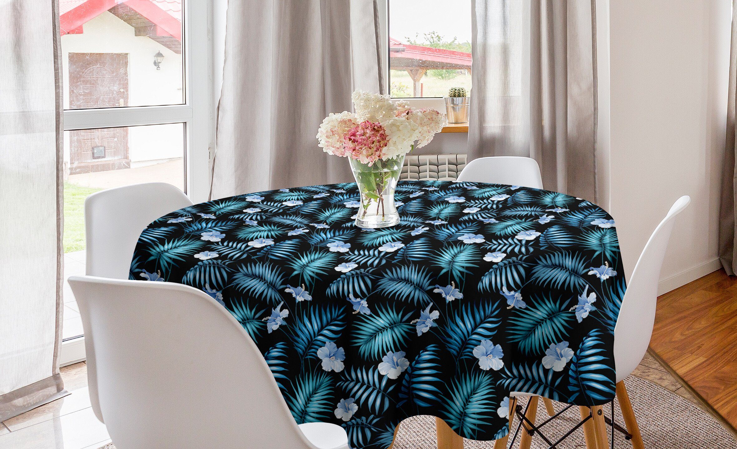 Abakuhaus Tischdecke Kreis Tischdecke Abdeckung für Esszimmer Küche Dekoration, Botanisch Hawaii-Dschungel-Regenwald