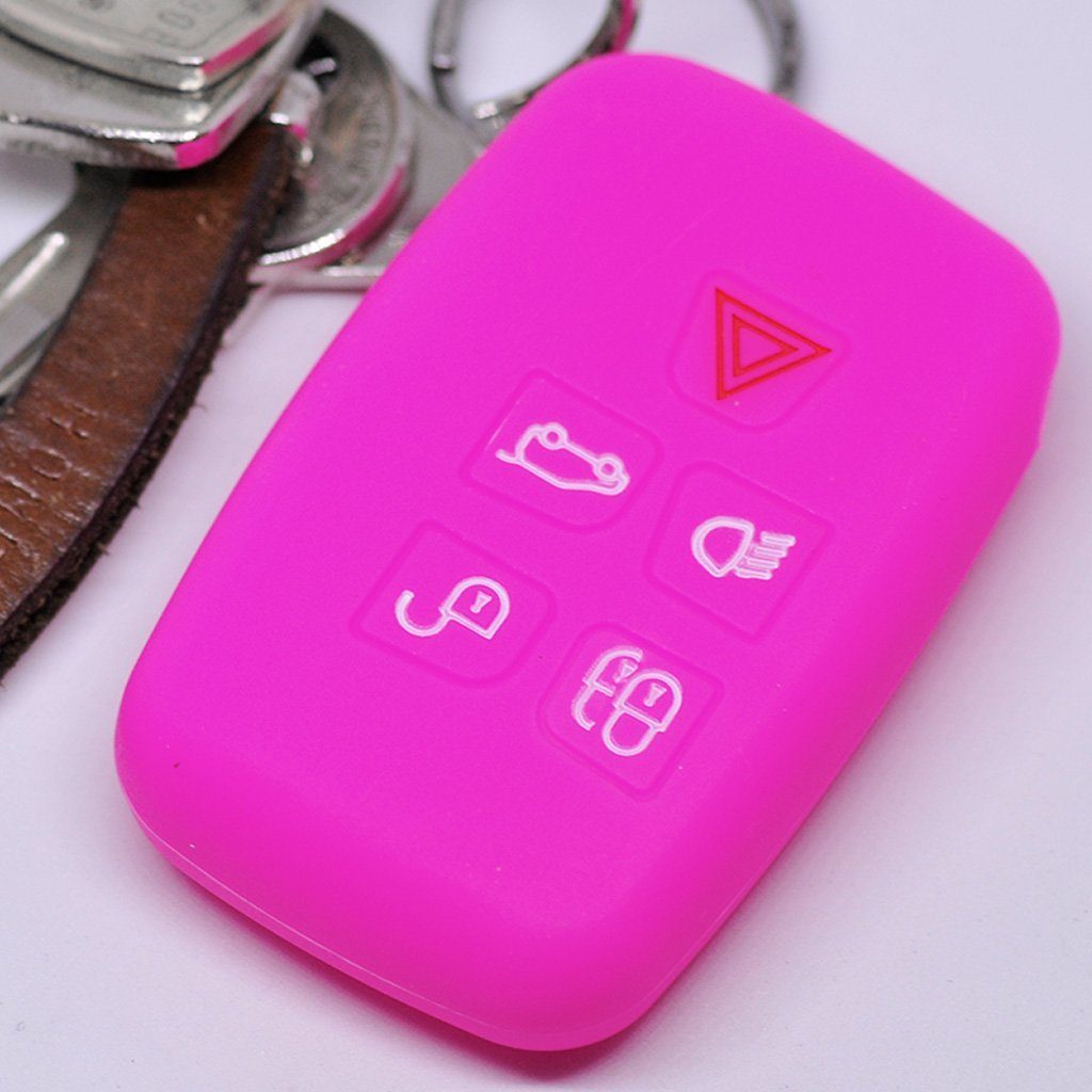 mt-key Schlüsseltasche Autoschlüssel Softcase Silikon Schutzhülle Pink, für Land Rover Discovery IV Range Rover Sport Evoque 2009-2017 5 Knopf