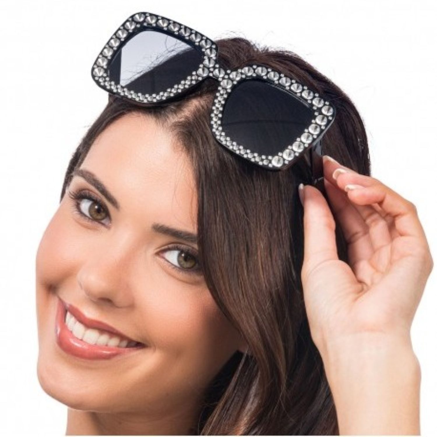 Verkleidungsmaske Brille mit Strass, Schwarze Partybrille