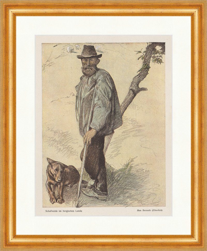 Kunstdruck Schafweide im Bergischen Lande Max Bernuth Hirte Hund Hirth