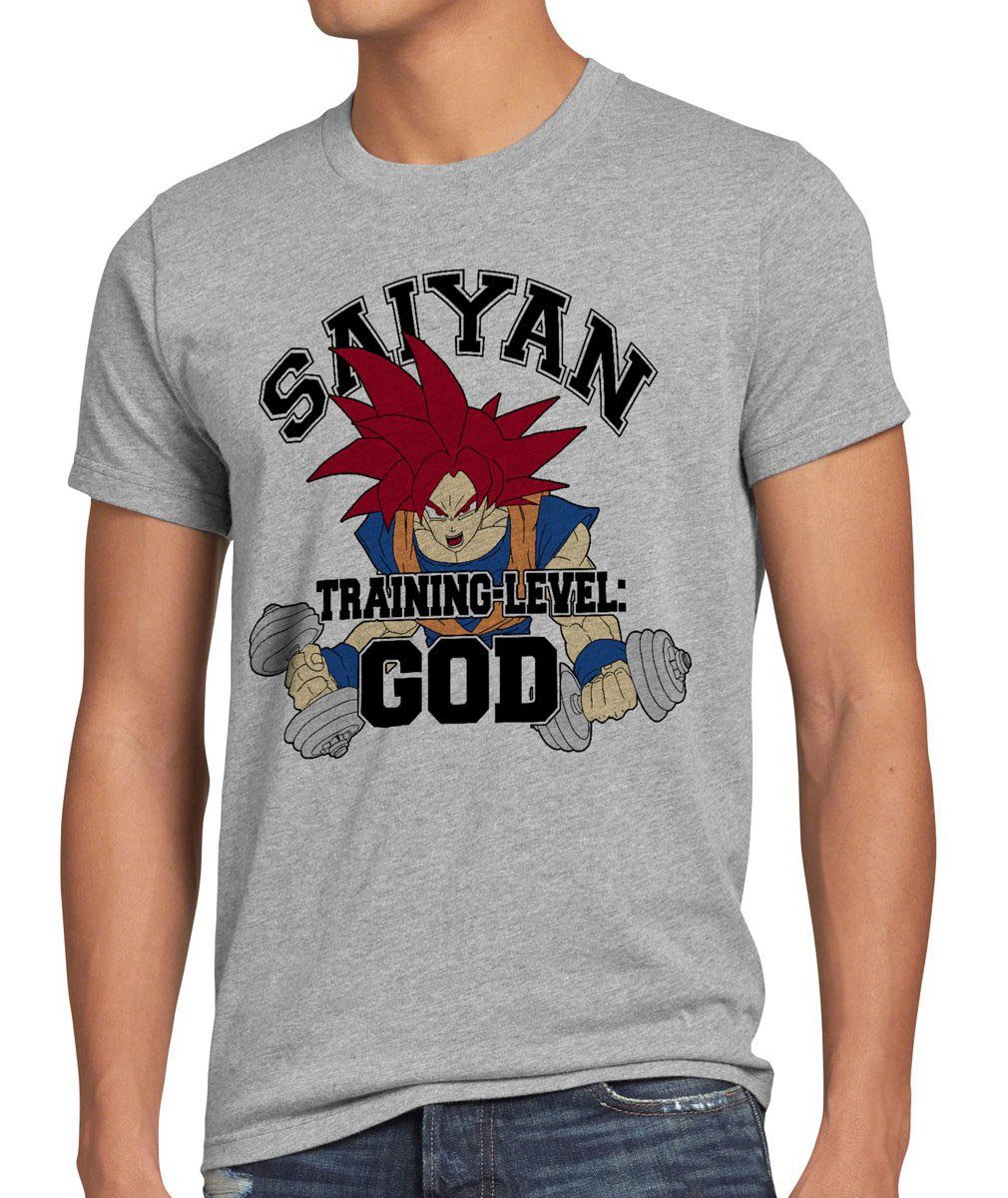style3 Print-Shirt Herren T-Shirt Goku Saiyan Training Level God son dragon fitness gym ball vegeta grau meliert