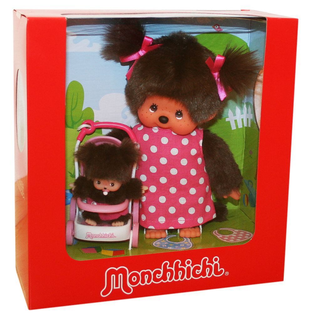 Monchhichi Plüschfigur Kinderwagen-Set mit Mutter & Kind 20 cm Monchhichi Puppe