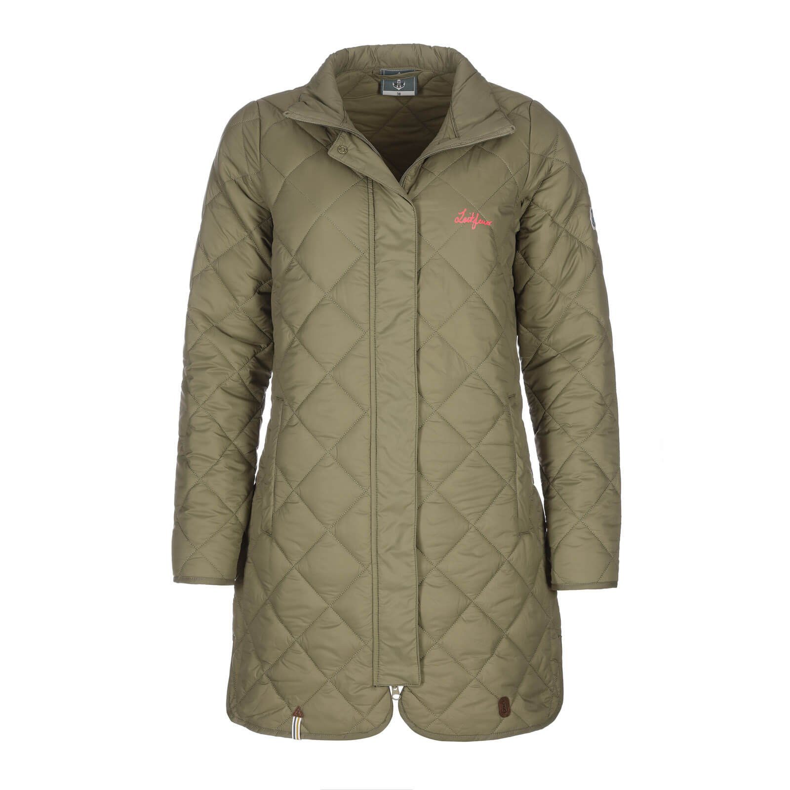 Leitfeuer Steppjacke Damen Jacke Stehkragen gesteppt khaki mit Rautensteppung lang und