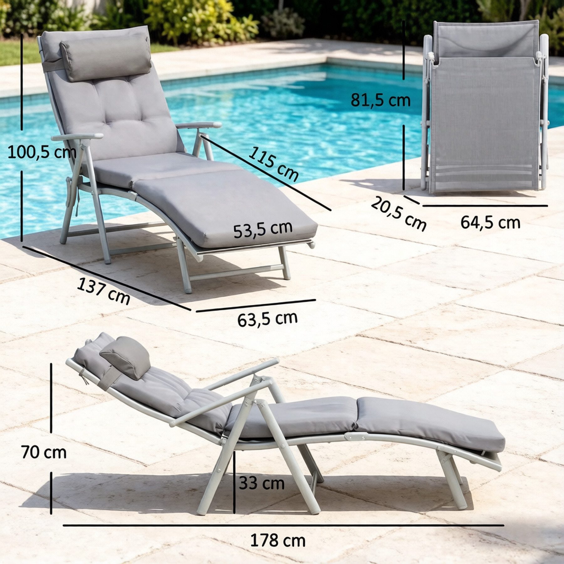 Odikalo Relaxsessel Gartenstühle Sonnenliege Chaiselongue Gartenliege mit Schlaffunktion (Bequeme Liege mit Polster-Matratze und Armlehnen Verstellbare Rückenlehne mit 7 Positionen Kompakt klappbar für einfachen Transport und Lagerung)