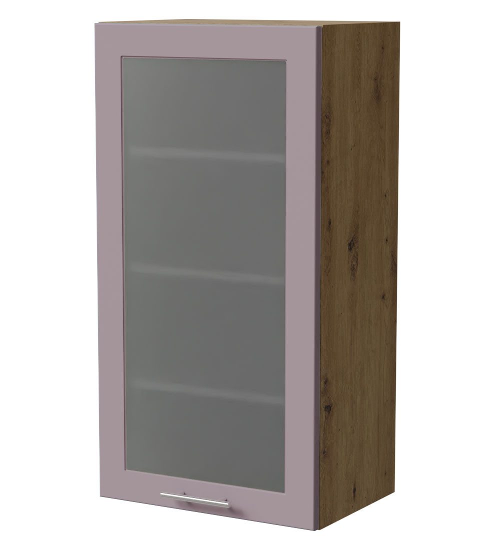 Feldmann-Wohnen Klapphängeschrank Bari (W4S/50, 1-türig, 3 Einlegeböden, 1-St., moderne Kassettenoptik, lackierte Fronten, Milchglaseinsatz) 50x32,5x96cm RAL 4009 pastellviolett (K5), Eiche Artisan