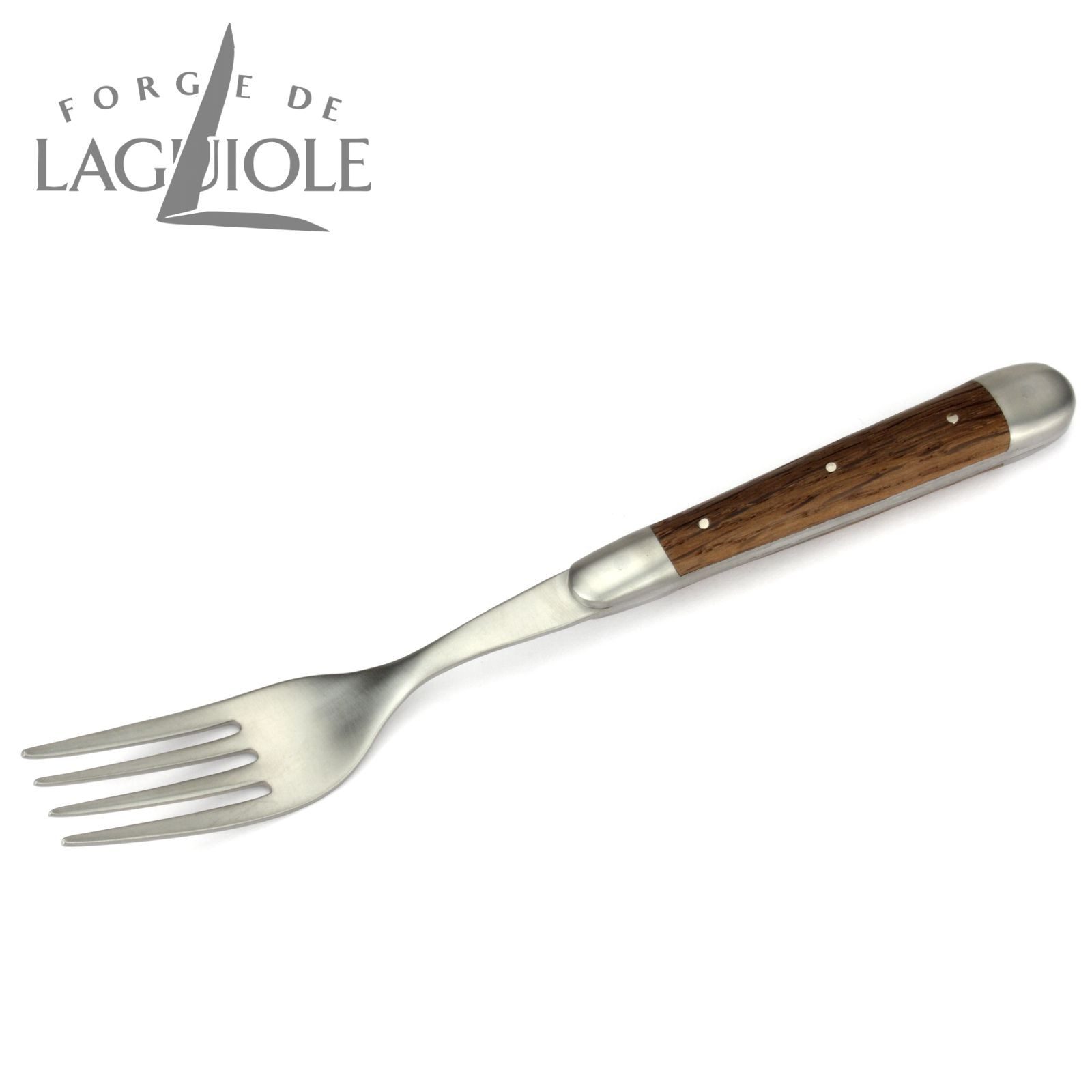 Forge de Laguiole Steakbesteck FE6 2M IN CHFC SAT, 6 Gabeln - Griff Mooreiche - Backen matt - Gabelteil Stahl satiniert