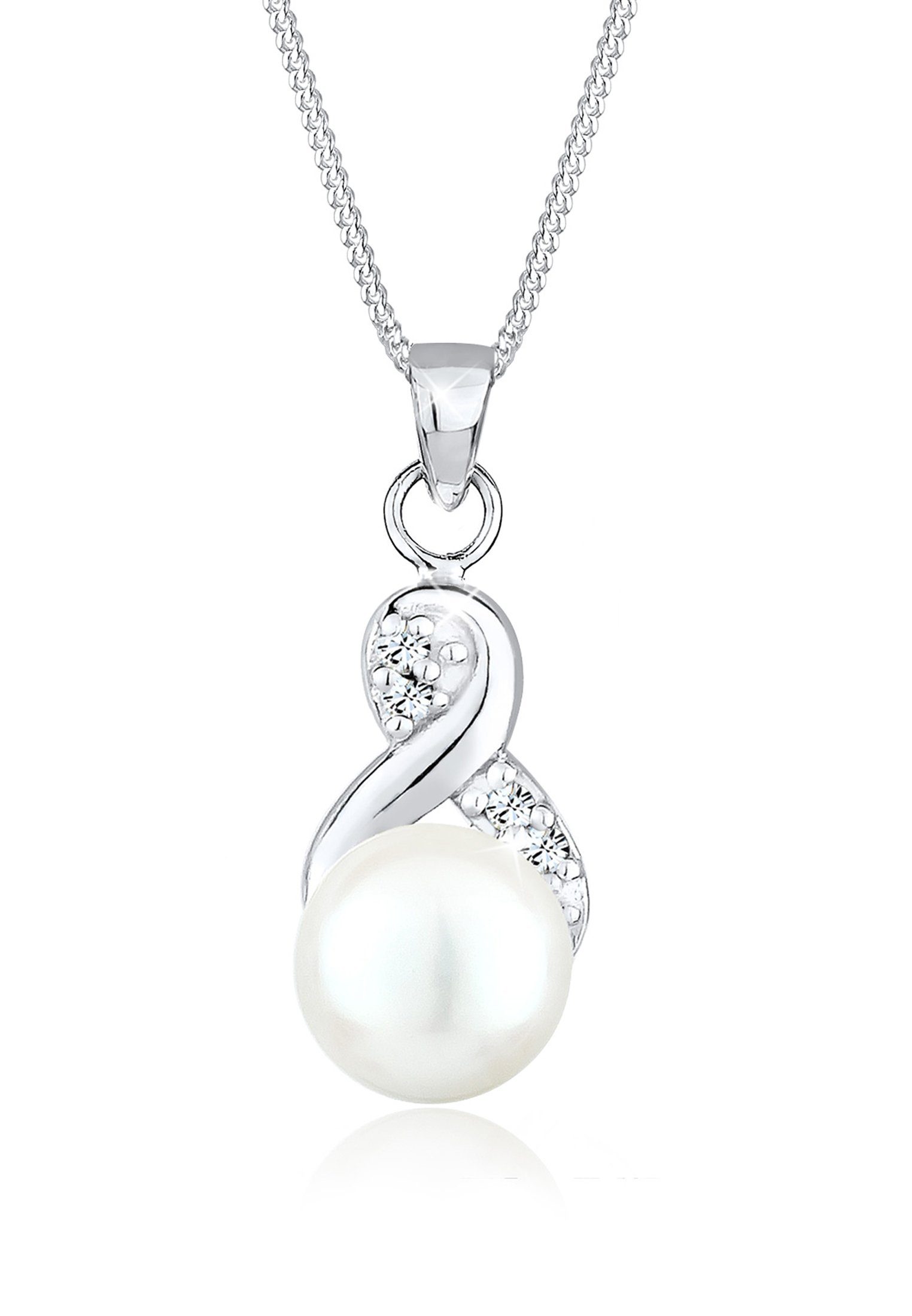 Elli Perlenkette Infinity Kristalle Süßwasserzuchtperle 925 Sterling Silber
