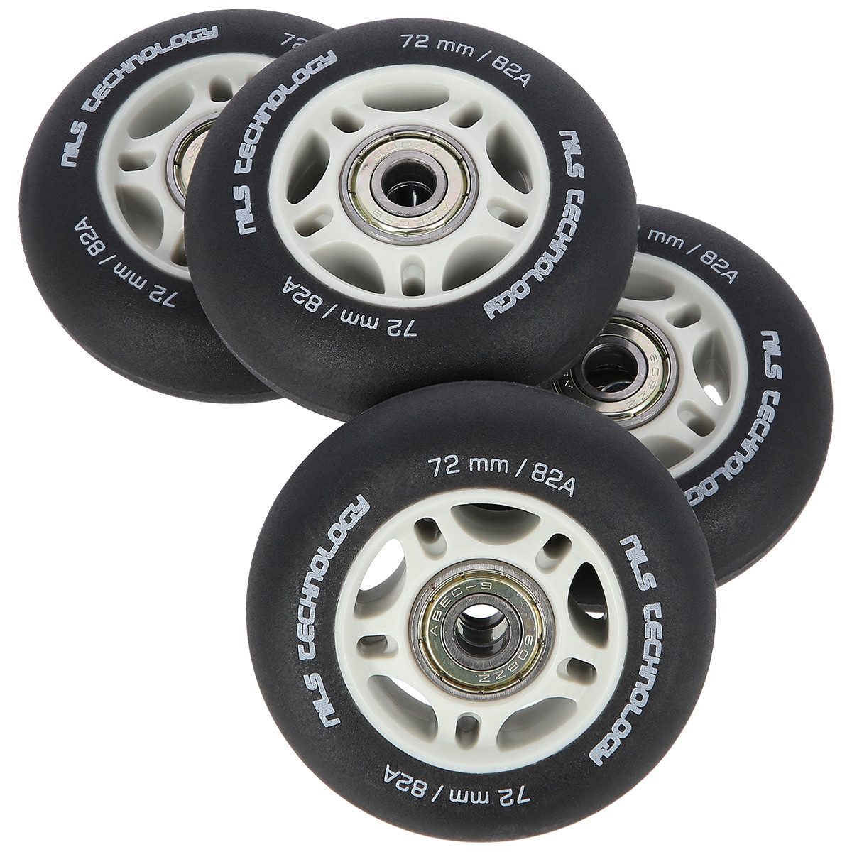 NILS EXTREME Inlineskates-Rolle Inliner 4 Rollen Räder PU 72x24mm 82A Schwarz + 8x ABEC-7 Lager